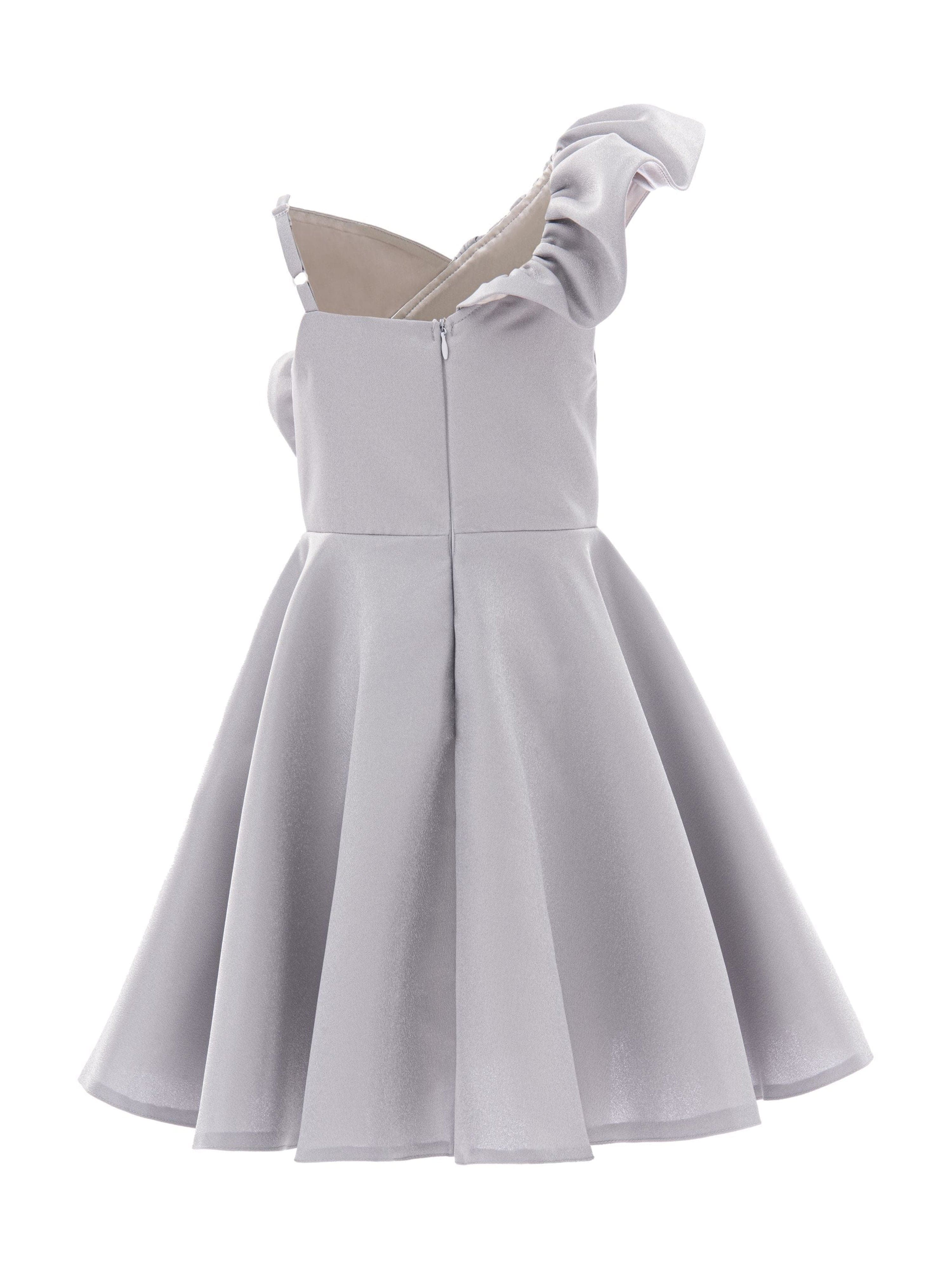 Silver Riviera Off Shoulder Ruffle Dress