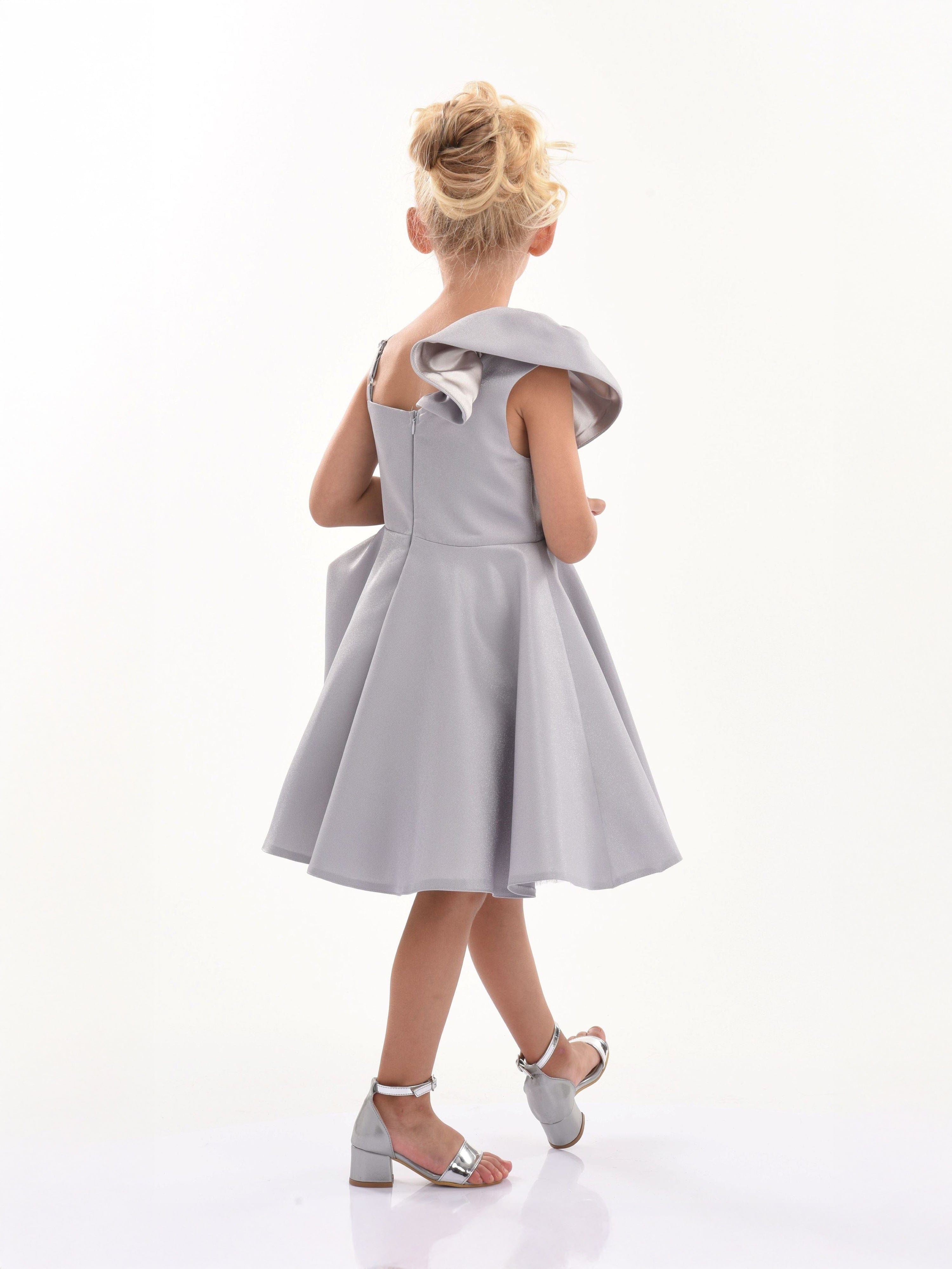 Silver Riviera Off Shoulder Ruffle Dress