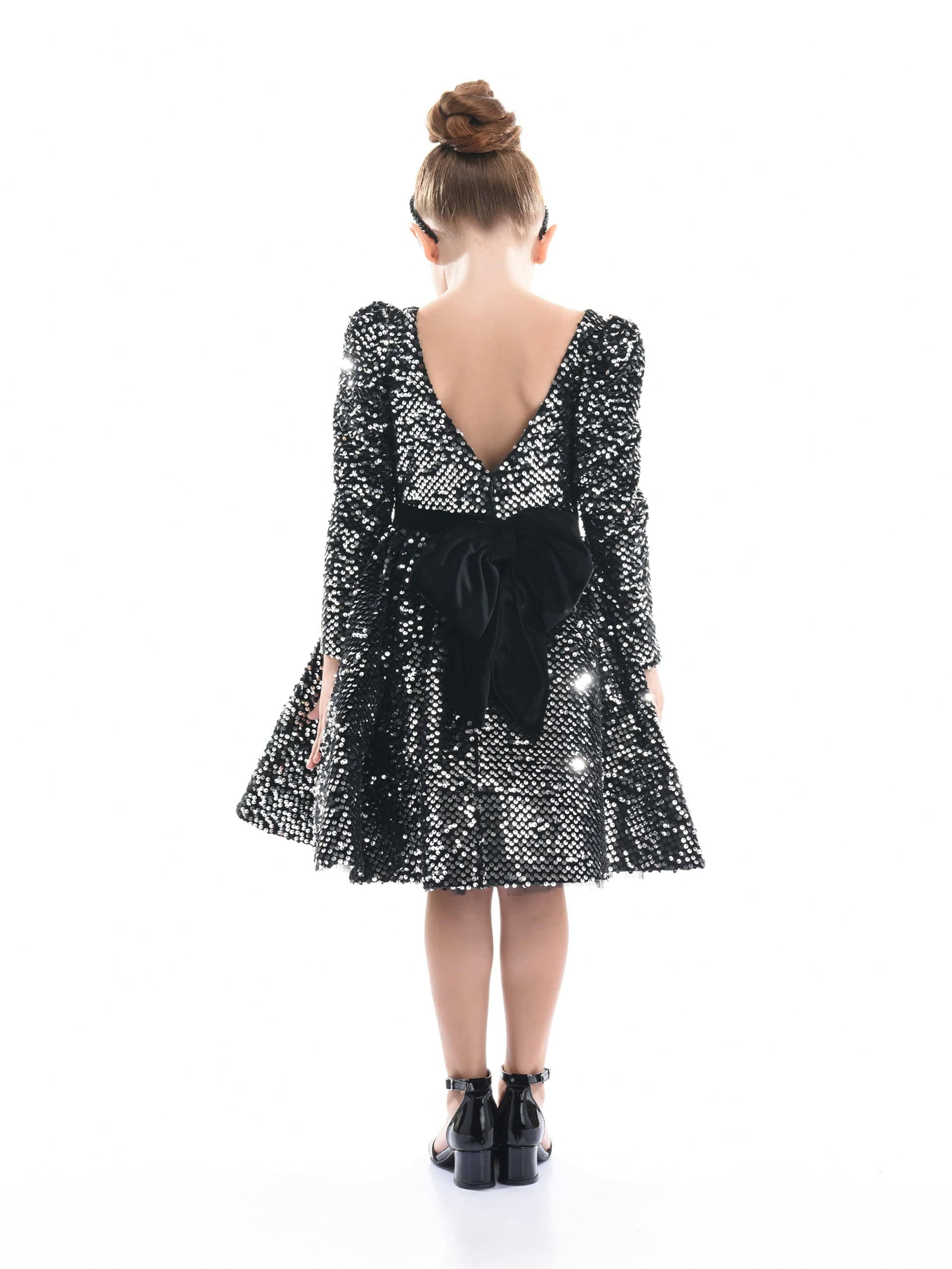 Black Merribrook Sequin Bow Dress