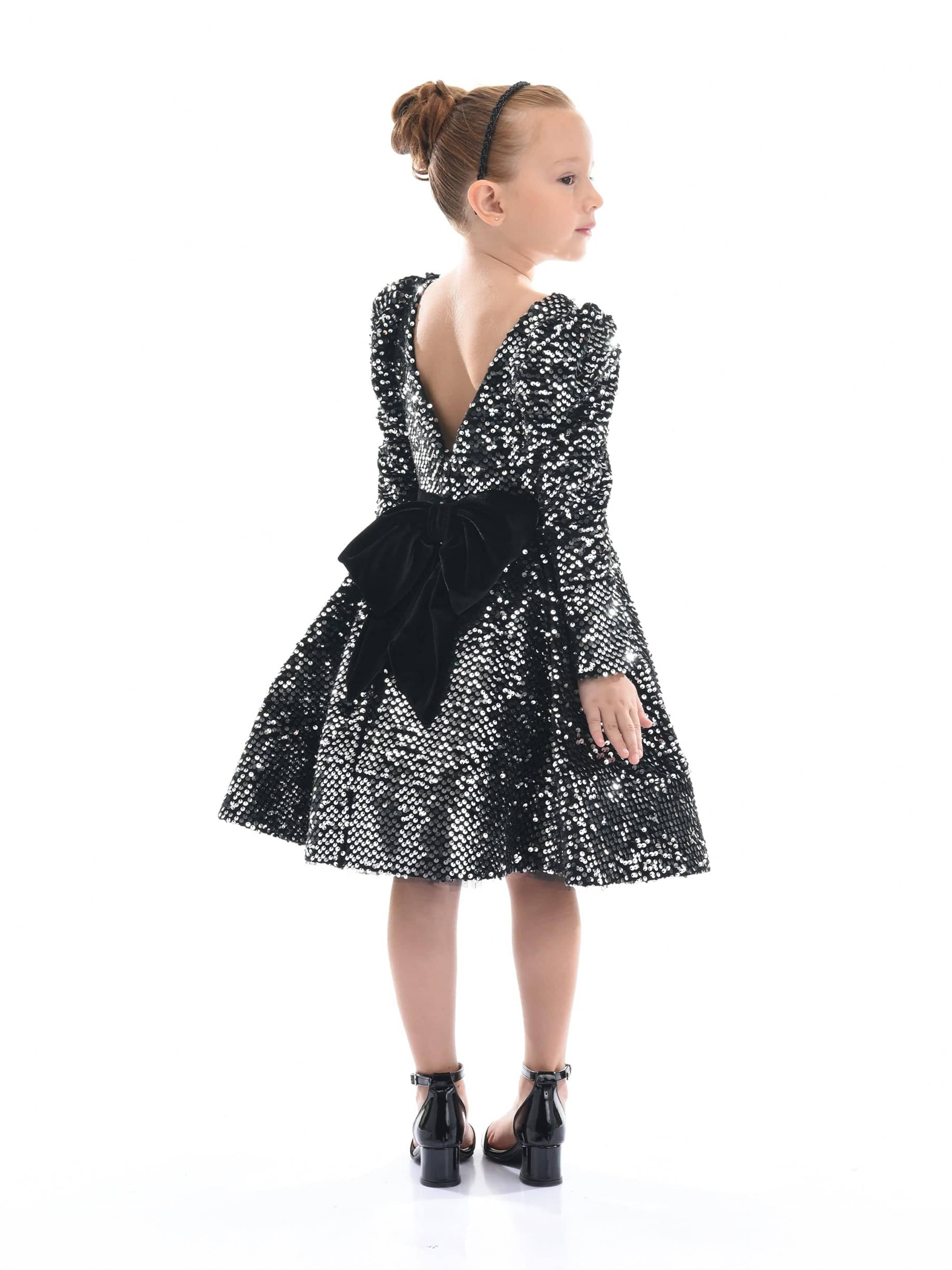 Black Merribrook Sequin Bow Dress