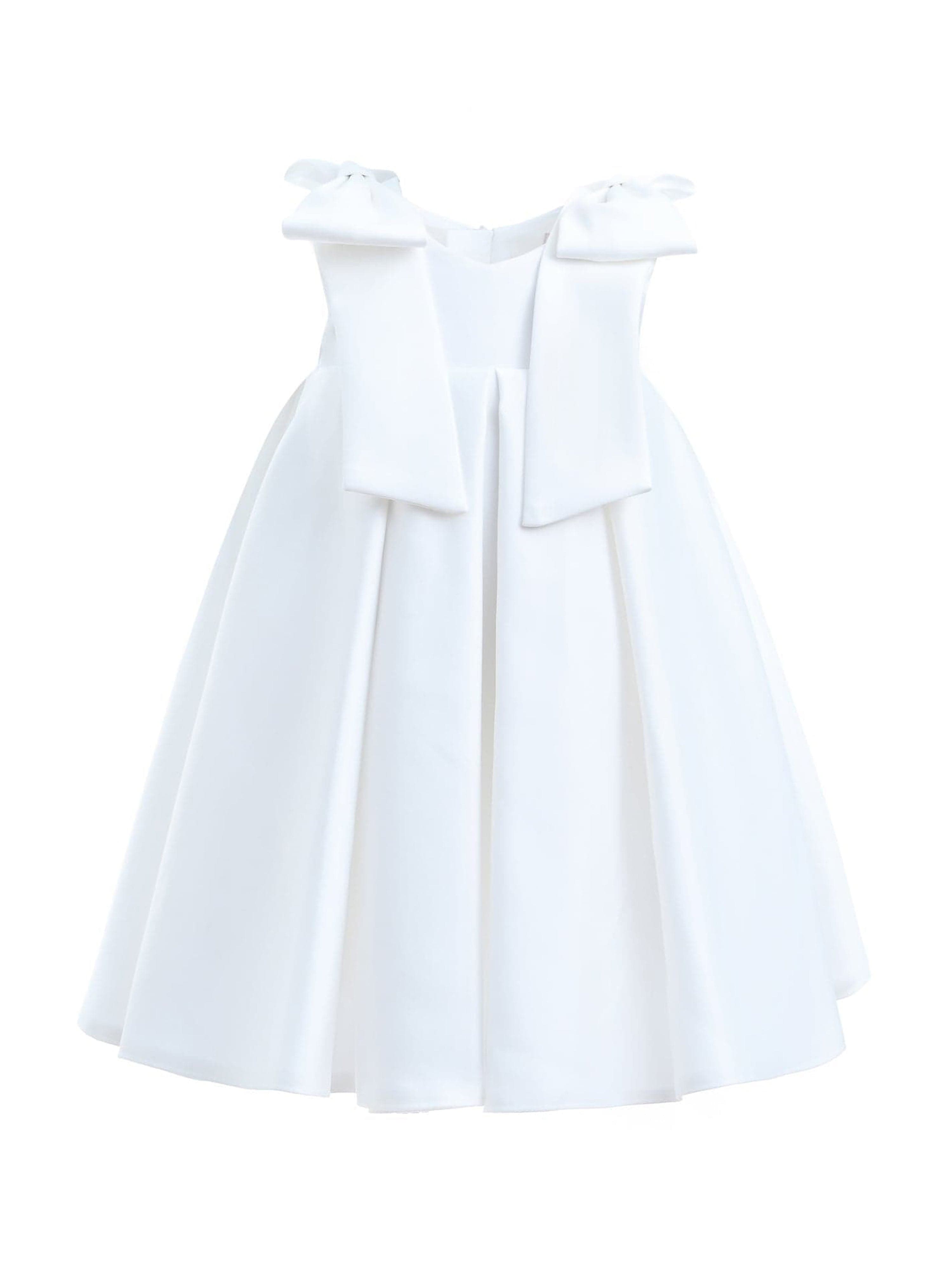 Ivory Palermo Satin Bow Pleated Dress
