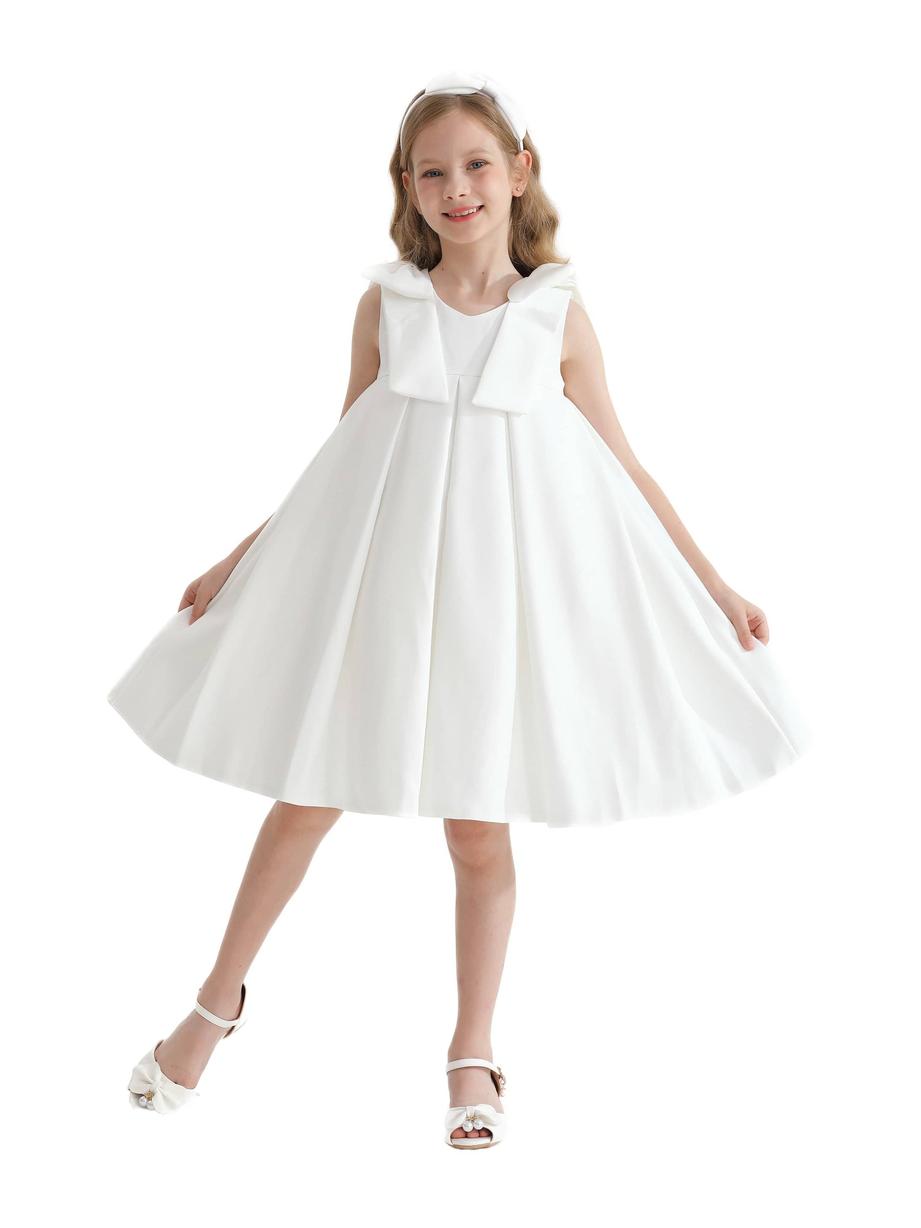 Ivory Palermo Satin Bow Pleated Dress