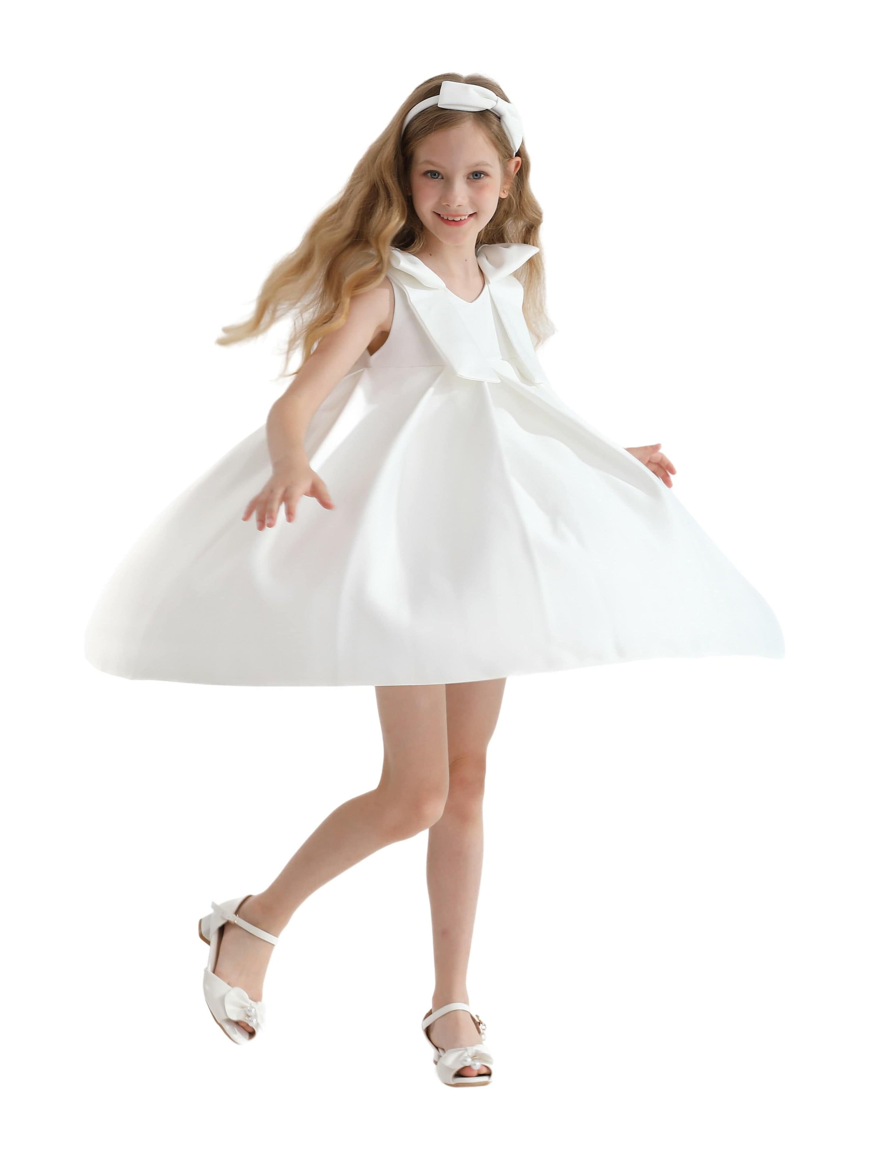 Ivory Palermo Satin Bow Pleated Dress