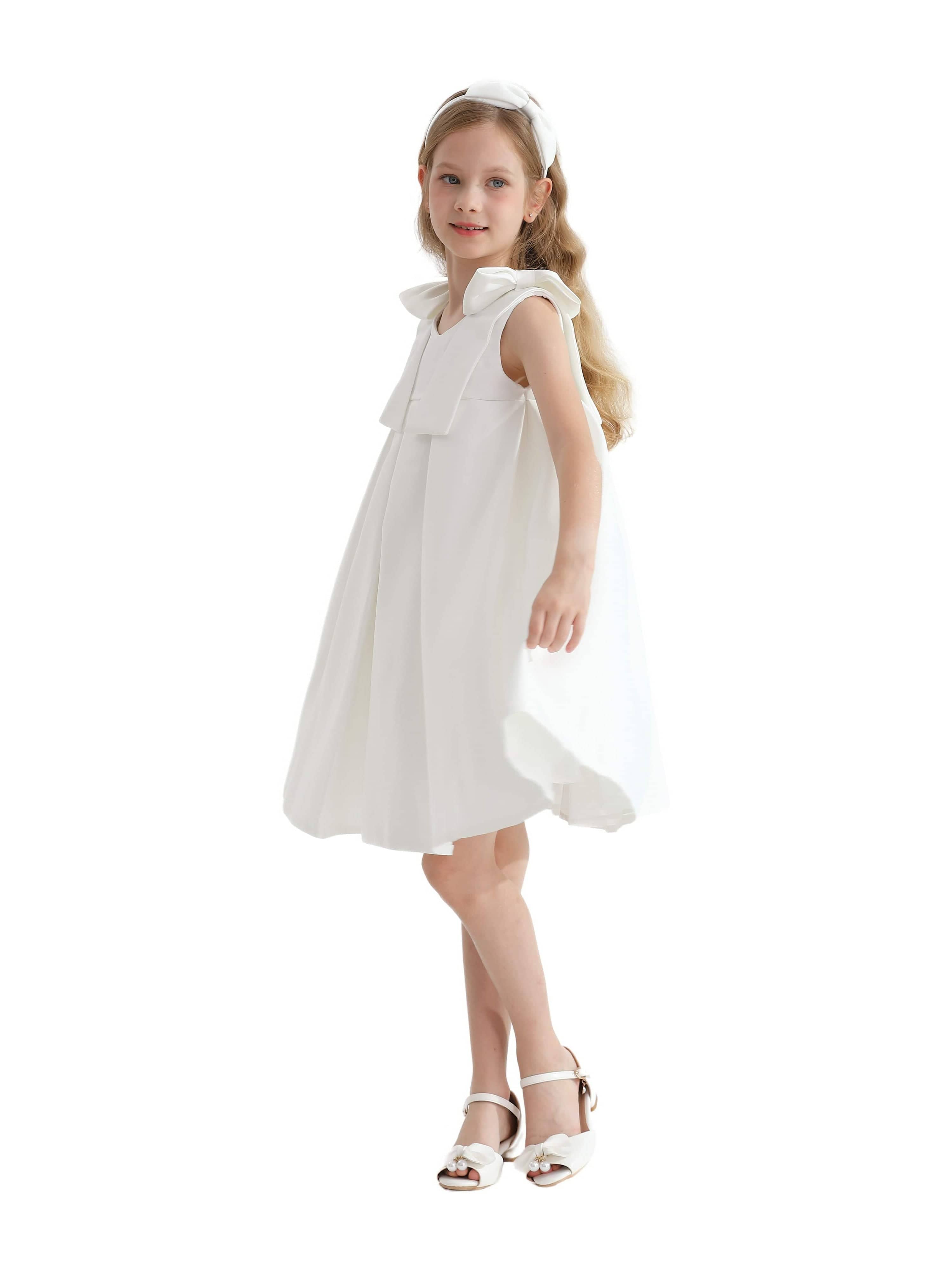 Ivory Palermo Satin Bow Pleated Dress