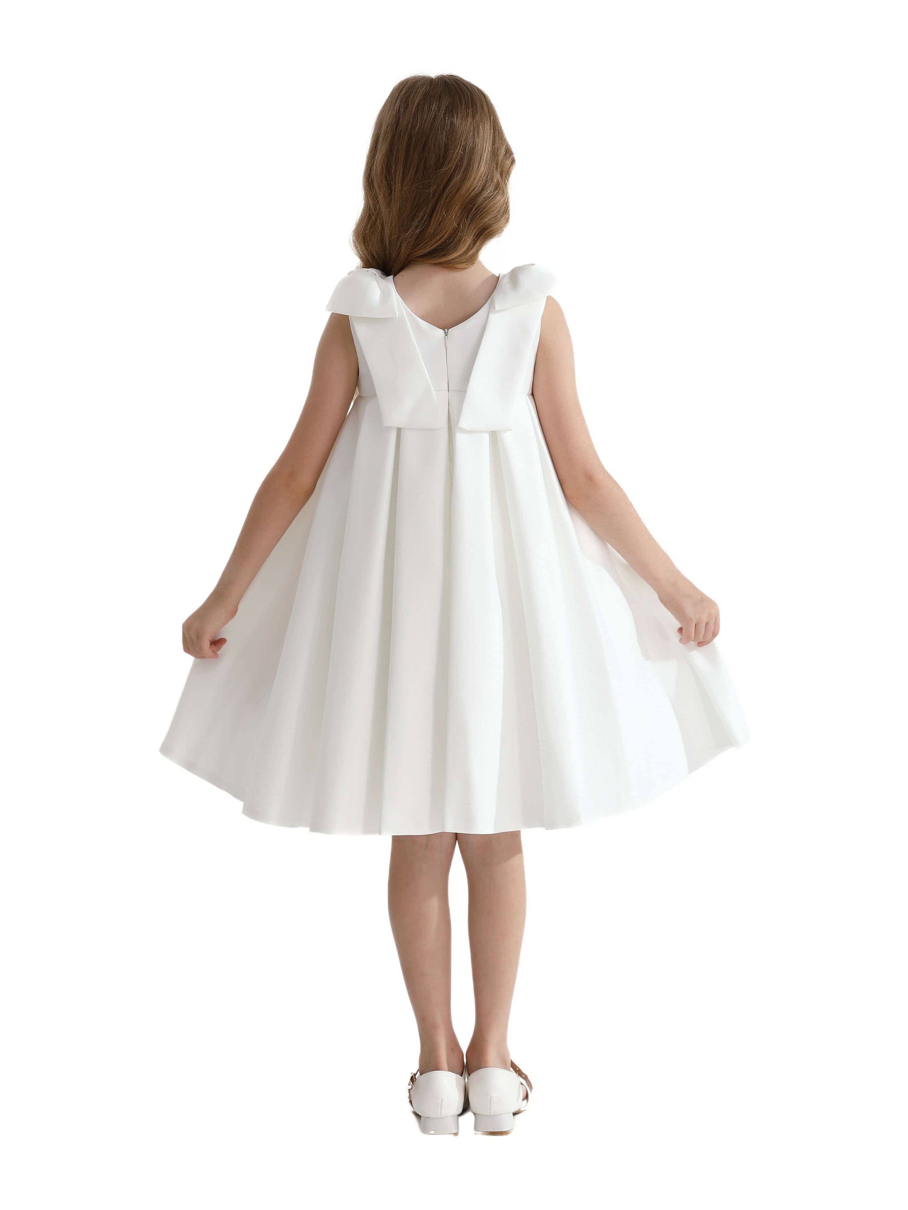 Ivory Palermo Satin Bow Pleated Dress