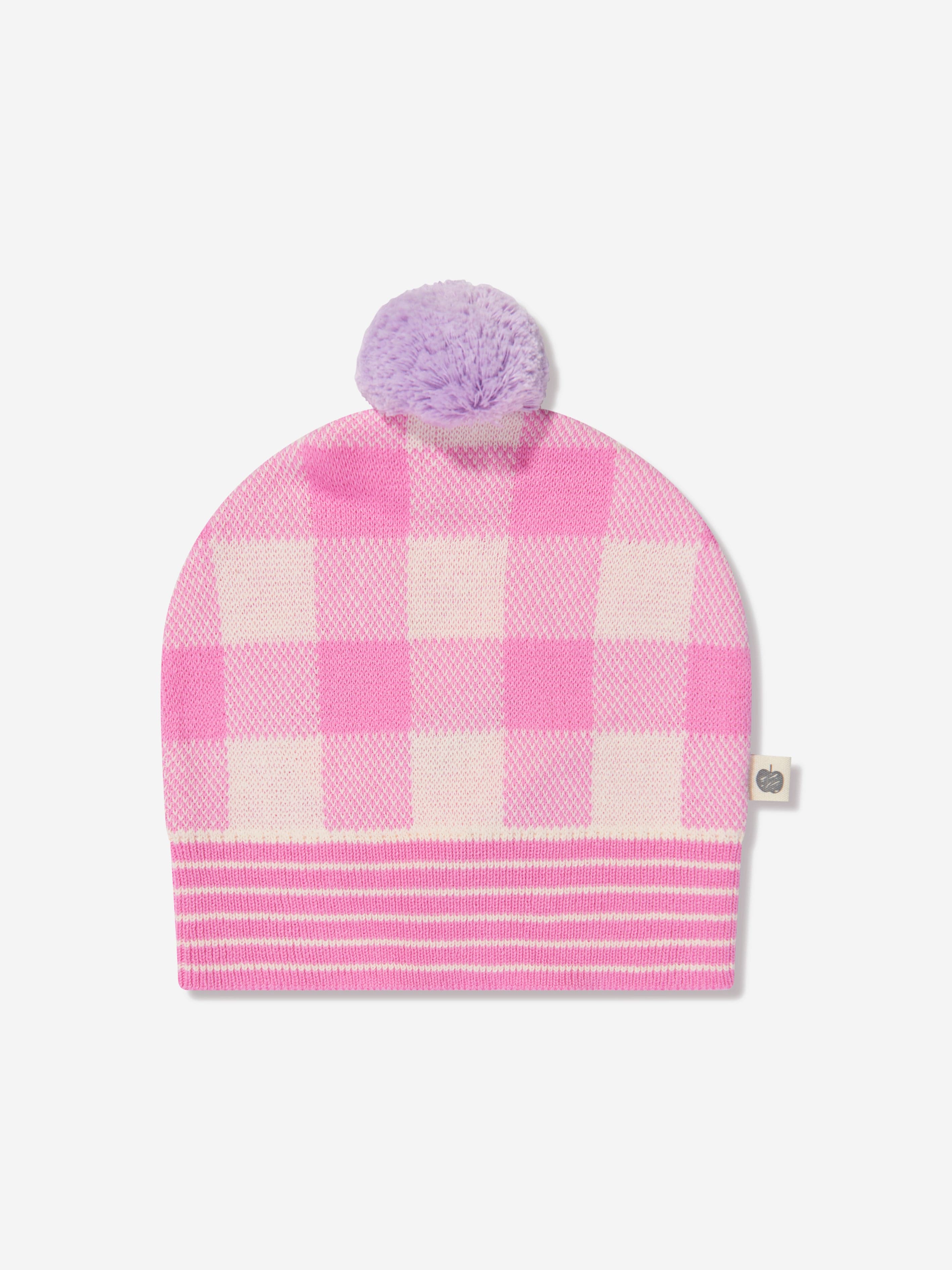 The Bonnie Mob Girls Check Jacquard Knit Hat in Pink