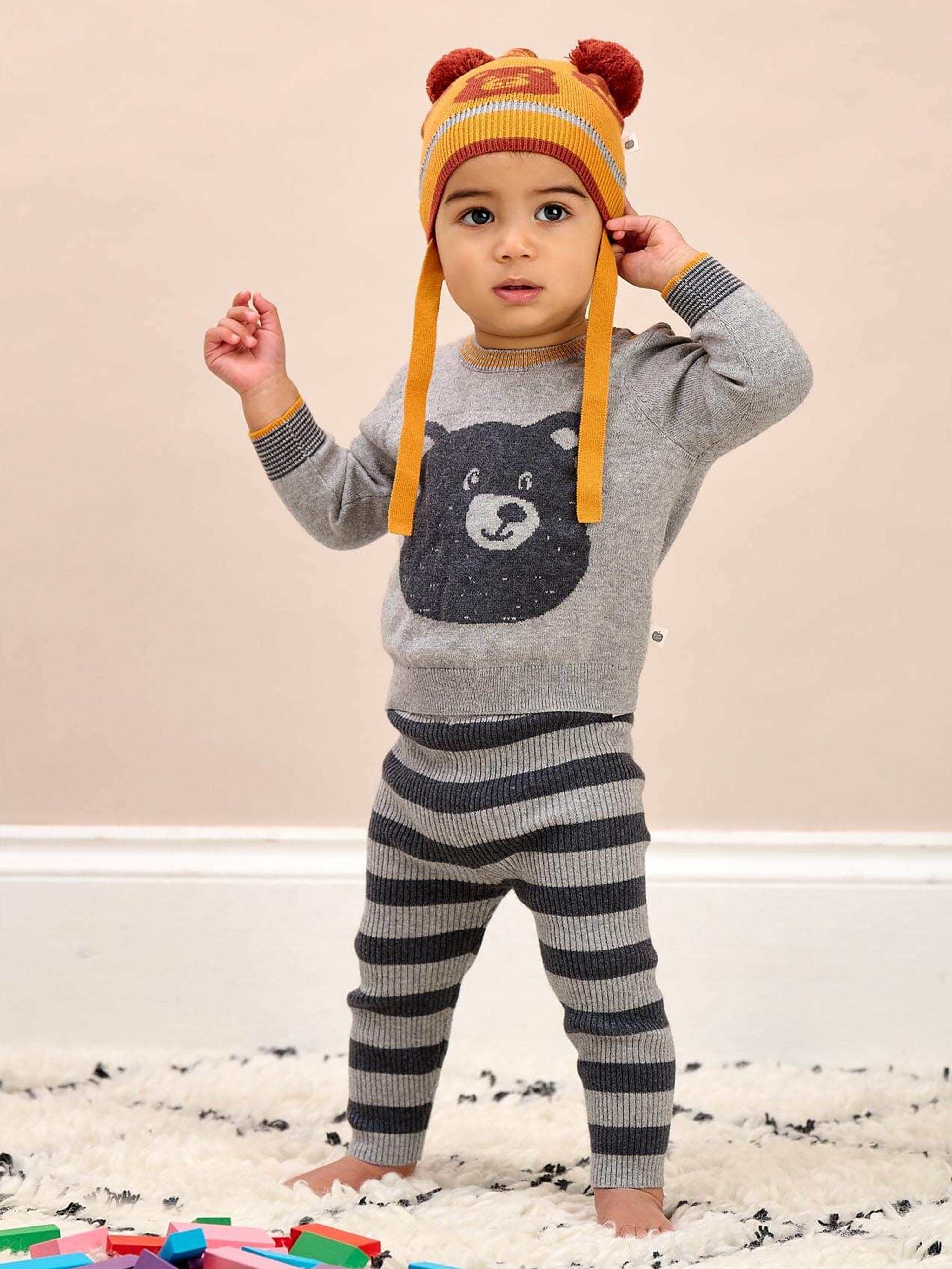 The Bonnie Mob Kids Bear Cashmere Knit Jumper in Grey