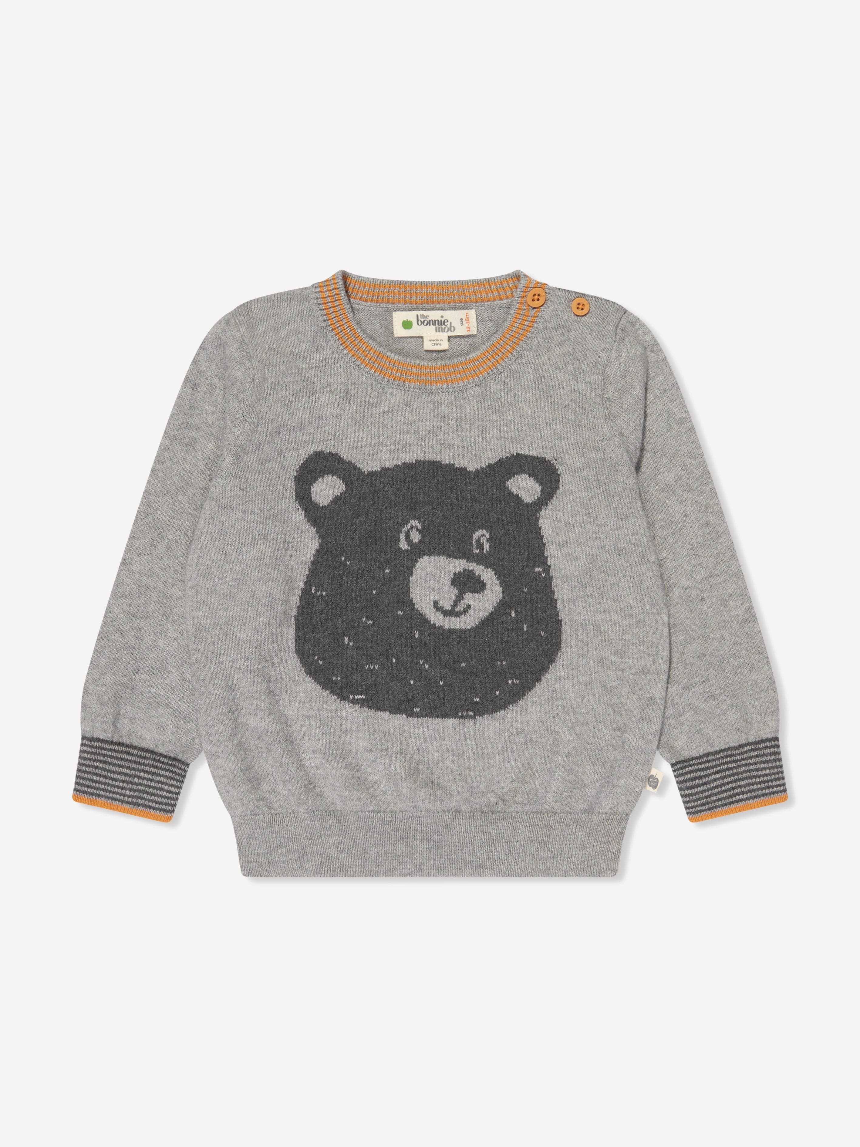 The Bonnie Mob Kids Bear Cashmere Knit Jumper in Grey