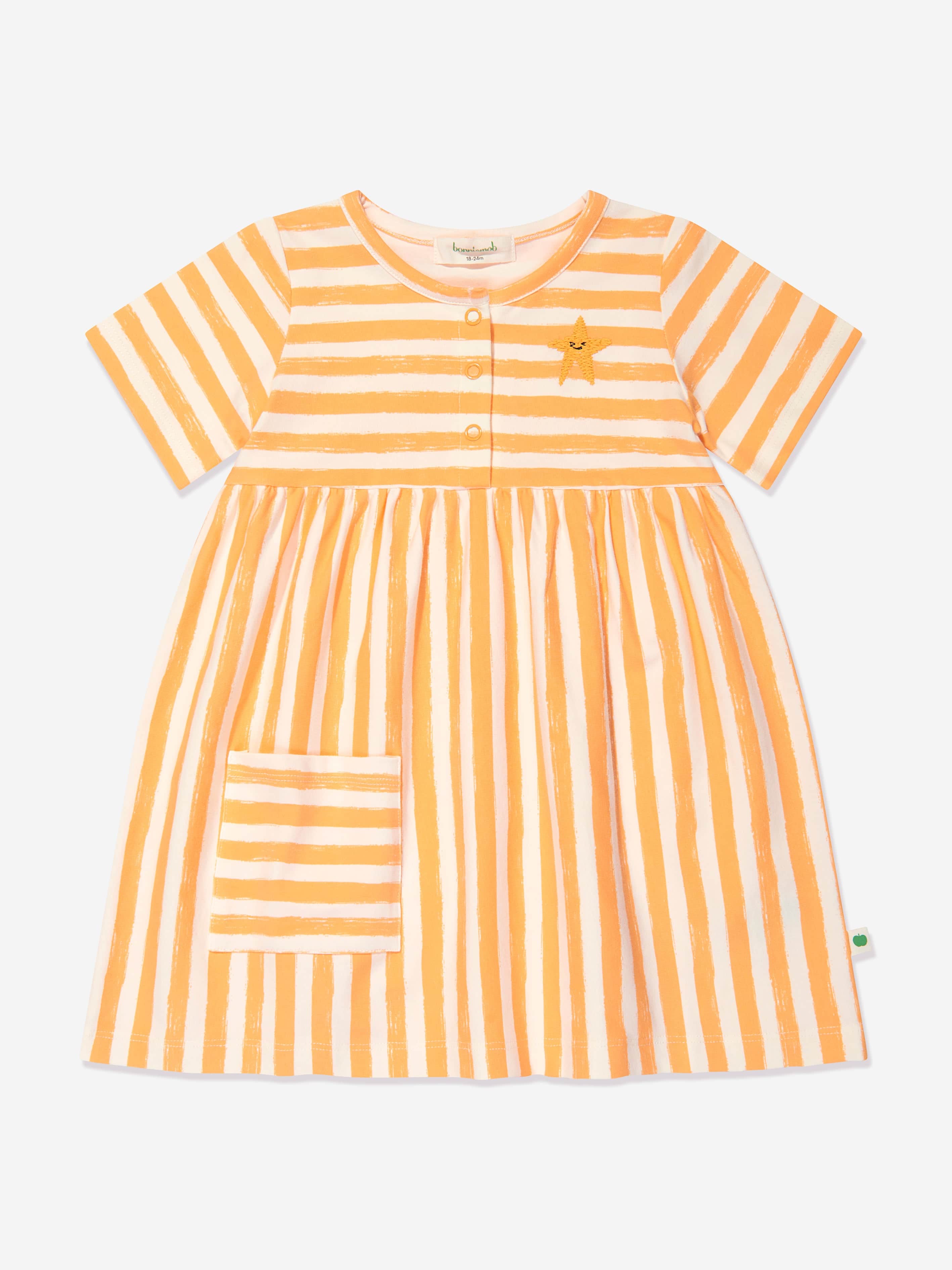 The Bonnie Mob Girls Cari Striped Pocket Dress in Orange