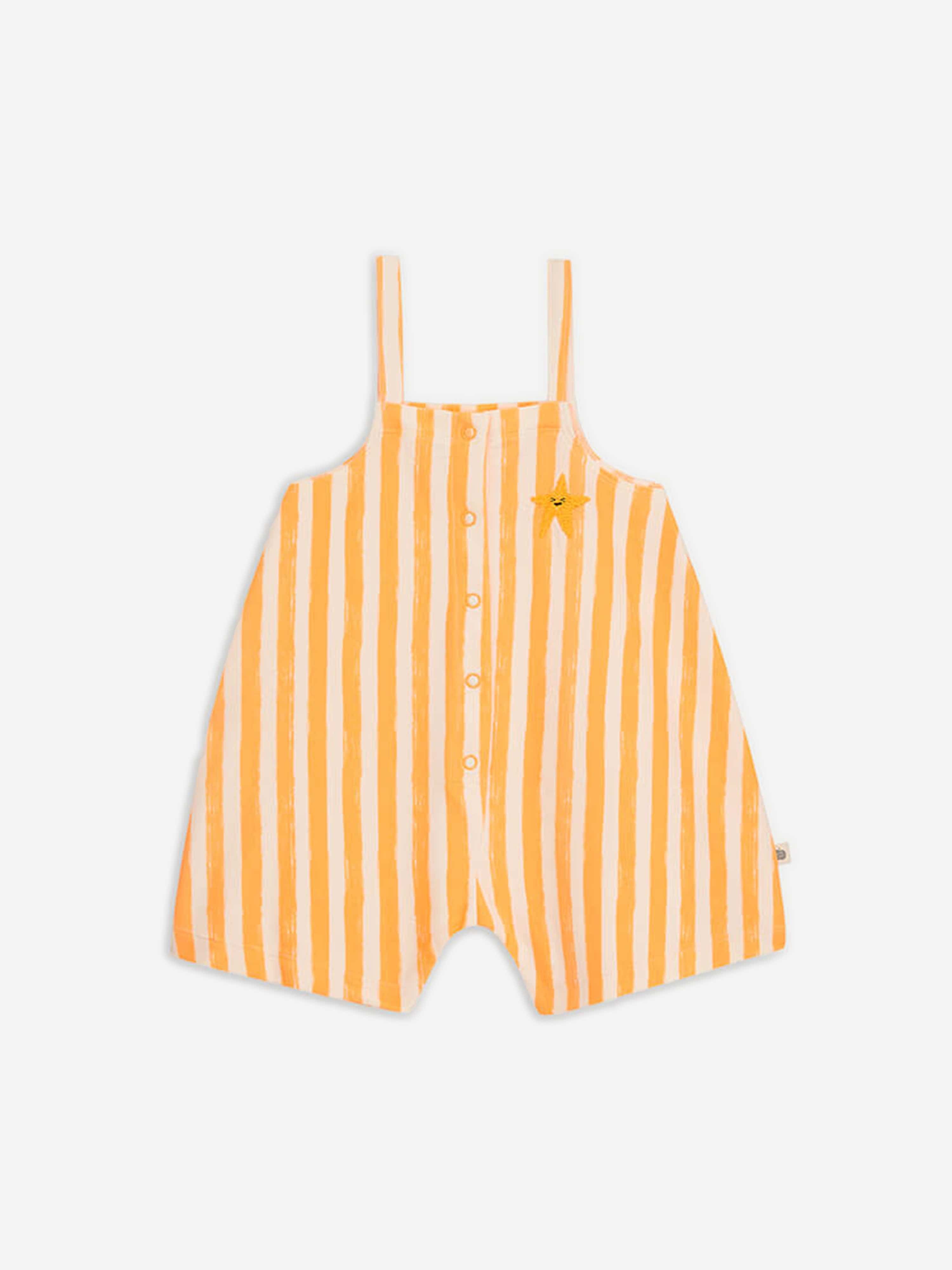 The Bonnie Mob Kids Cayman Striped Dungaree Romper in Orange