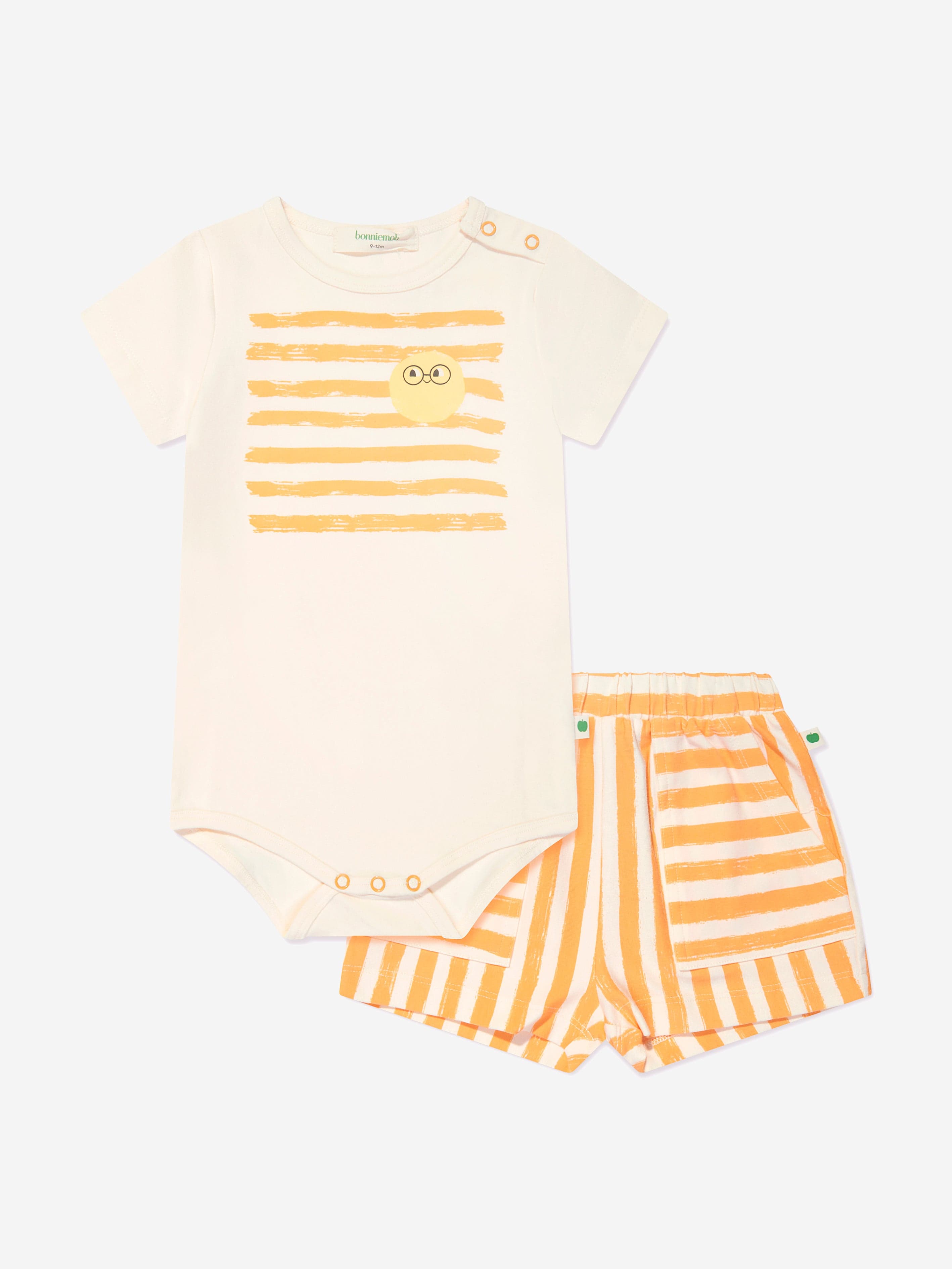 The Bonnie Mob Baby Boys Creek and Coley Striped Short Set in Orange