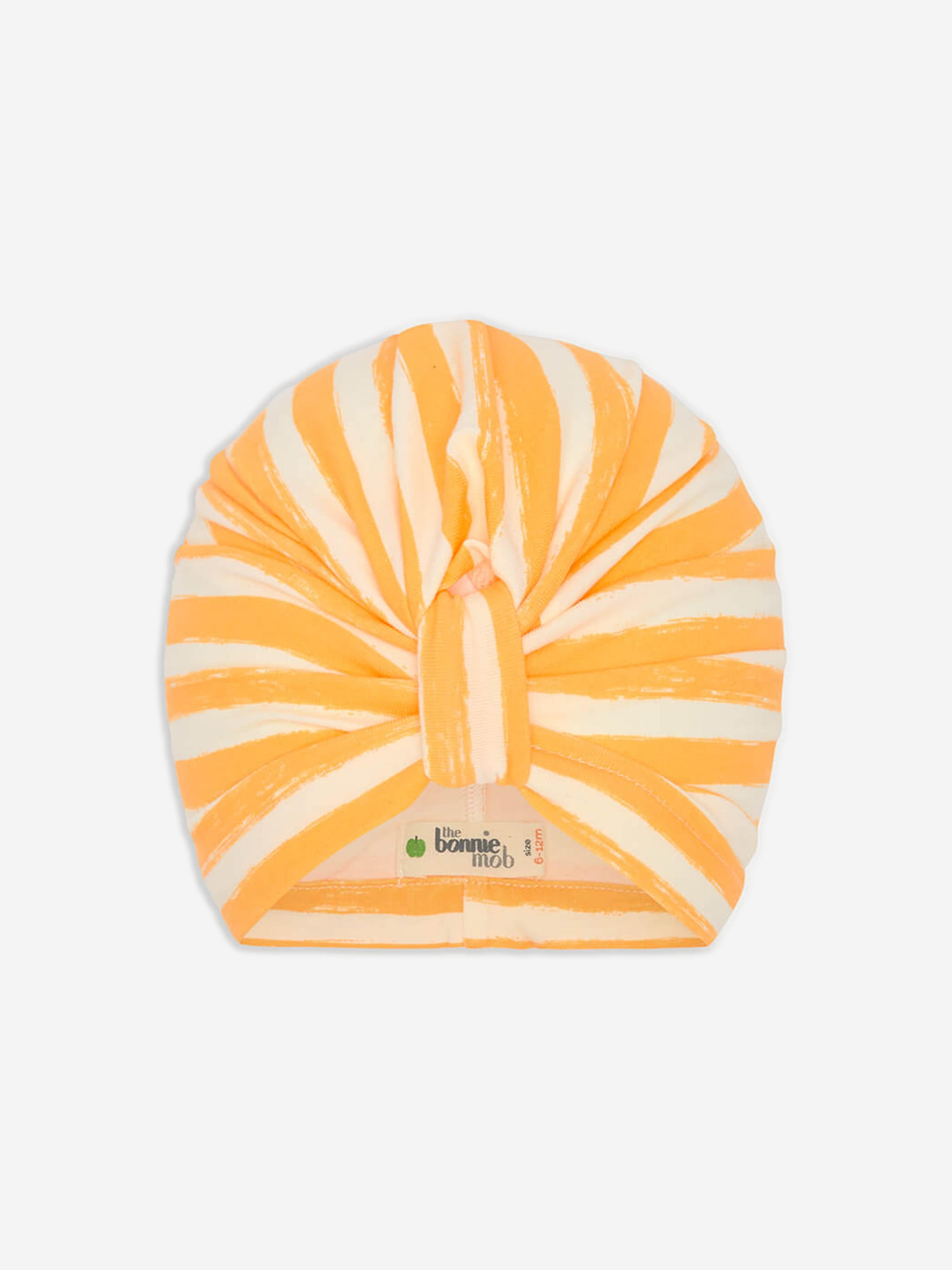 The Bonnie Mob Baby Girls Striped Cuttle Turban in Orange