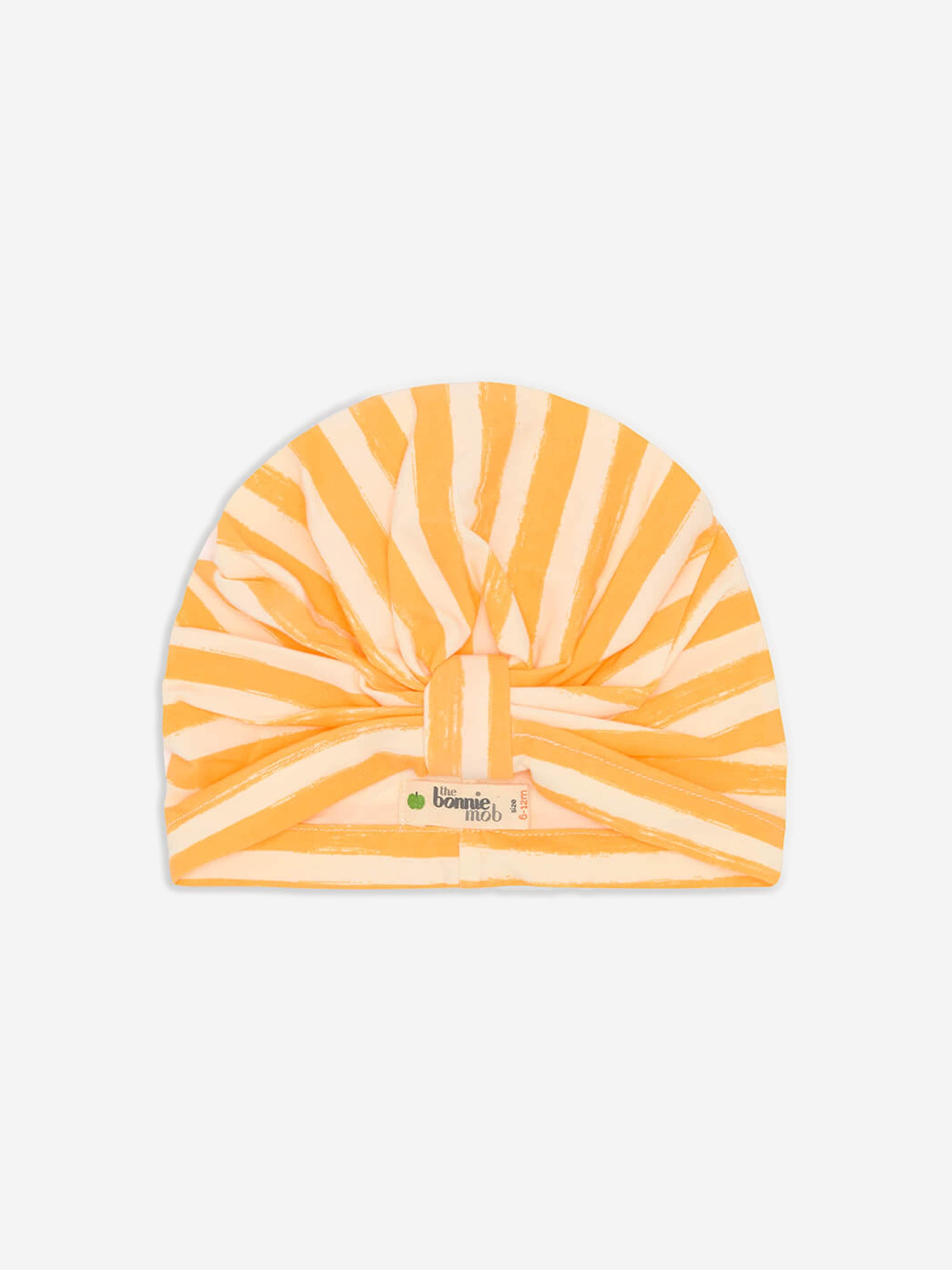 The Bonnie Mob Baby Girls Striped Cuttle Turban in Orange