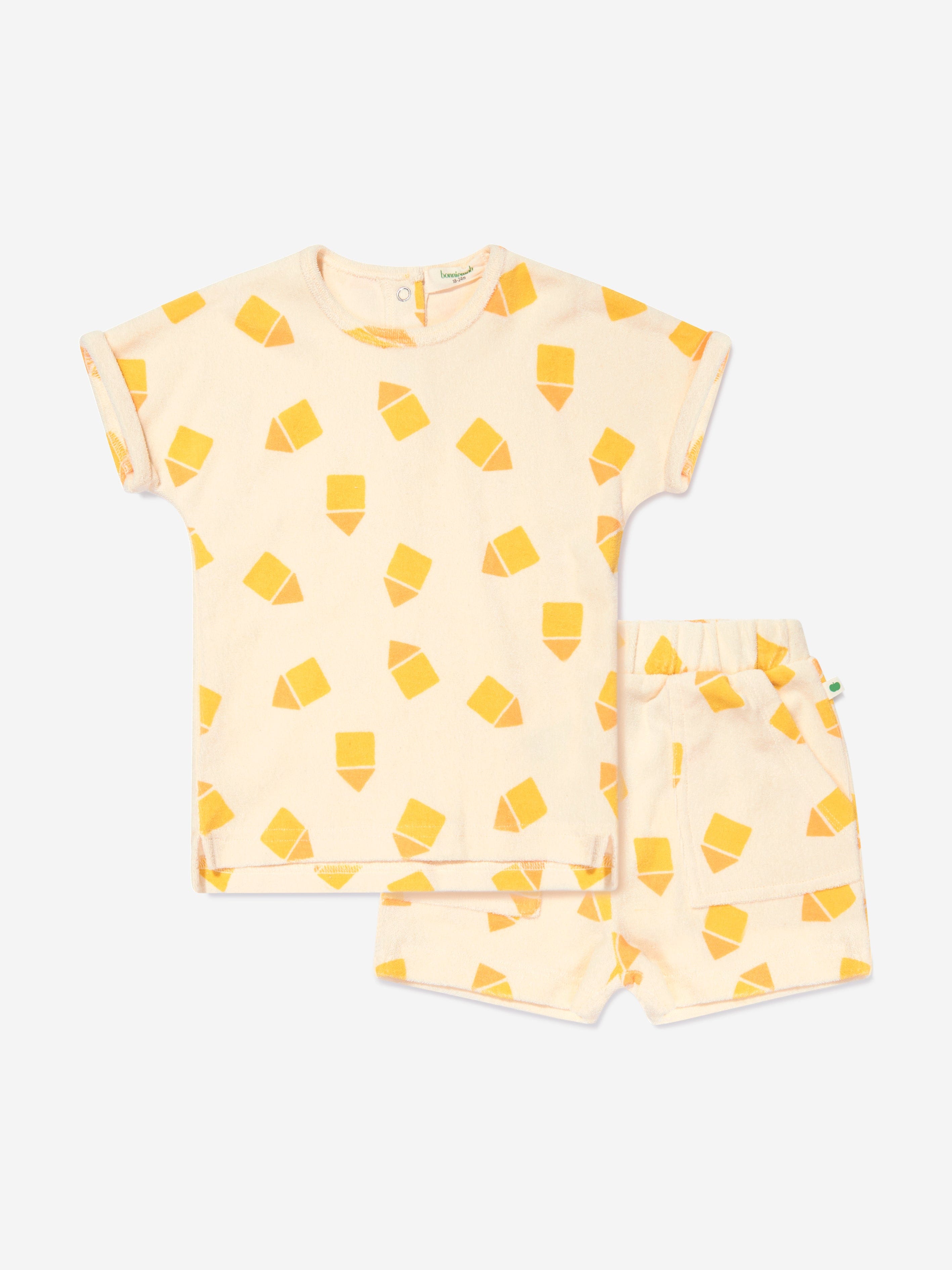 The Bonnie Mob Baby Shell And Shoreline Beach Hut Short Set in Yellow