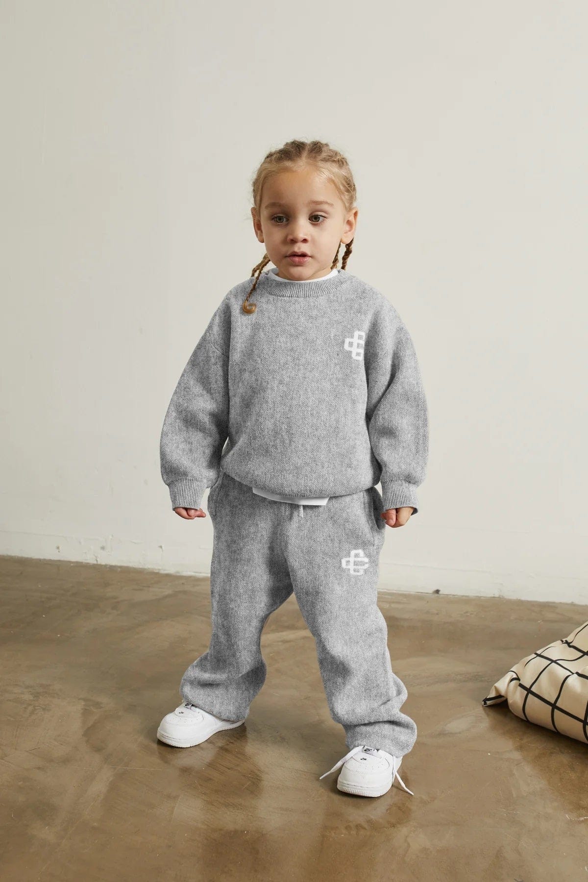 The Couture Club Kids Knitted Emblem Sweatshirt in Grey