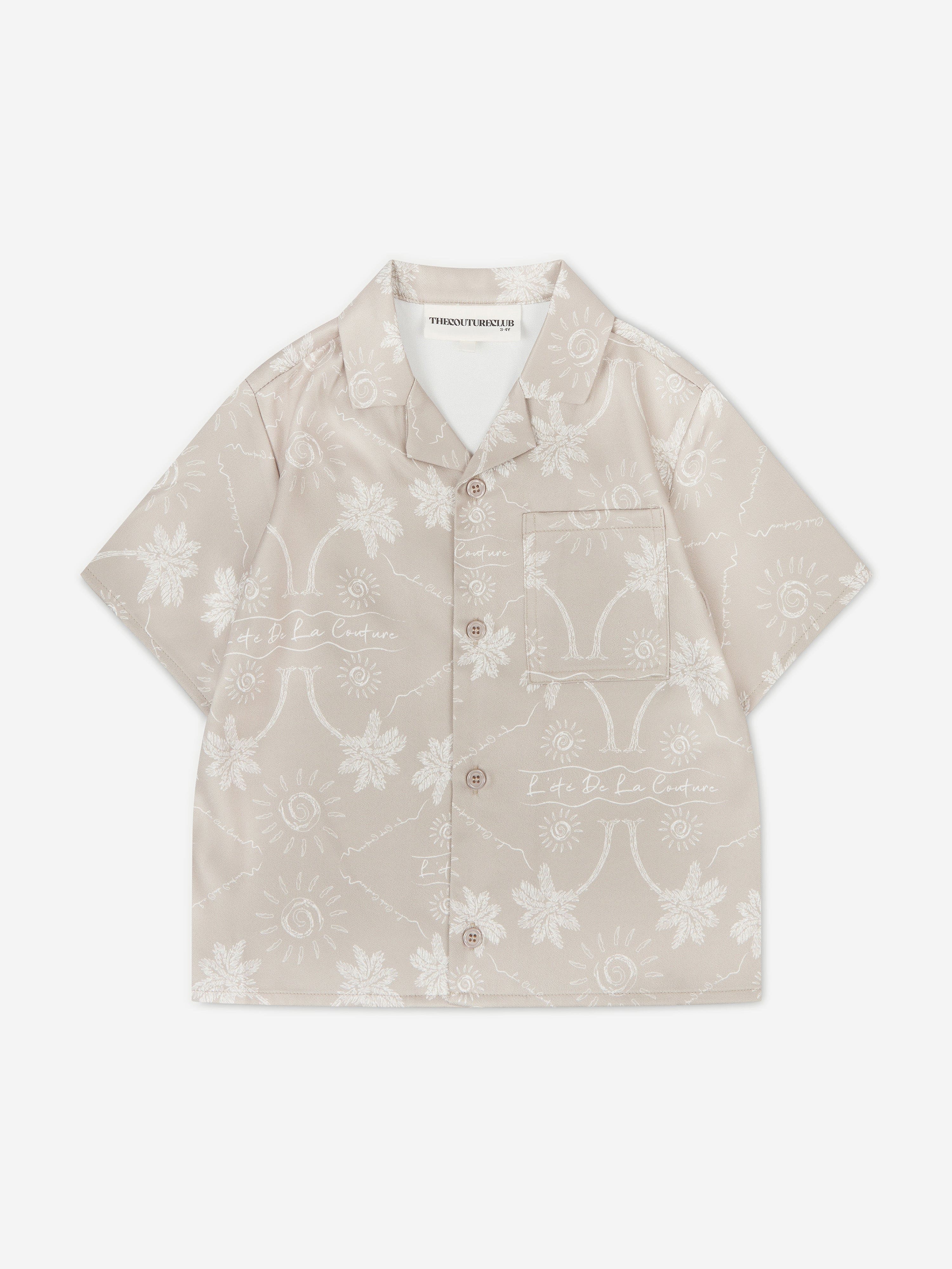 The Couture Club Kids Palm Print Embroidered Shirt in Beige