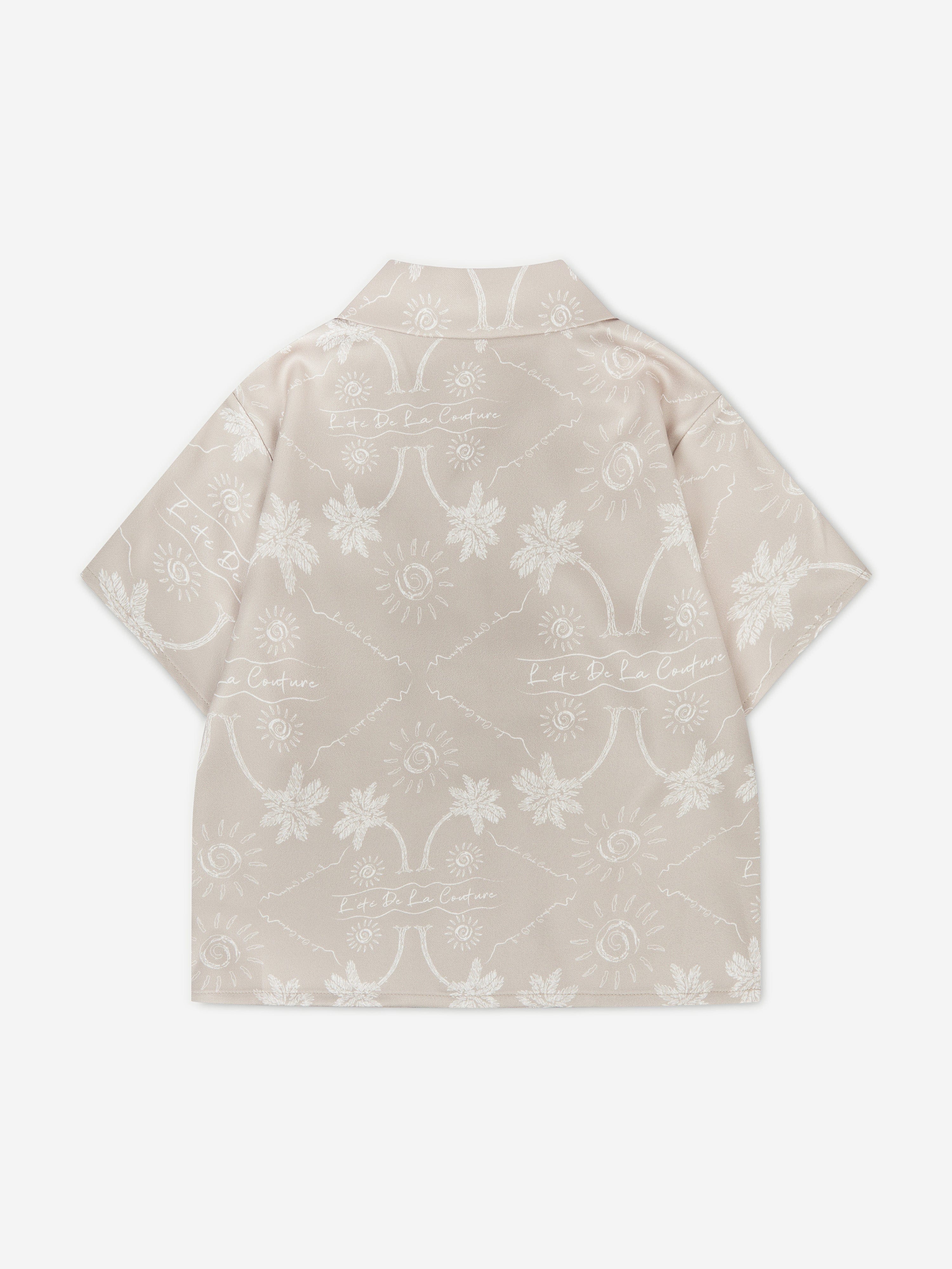 The Couture Club Kids Palm Print Embroidered Shirt in Beige