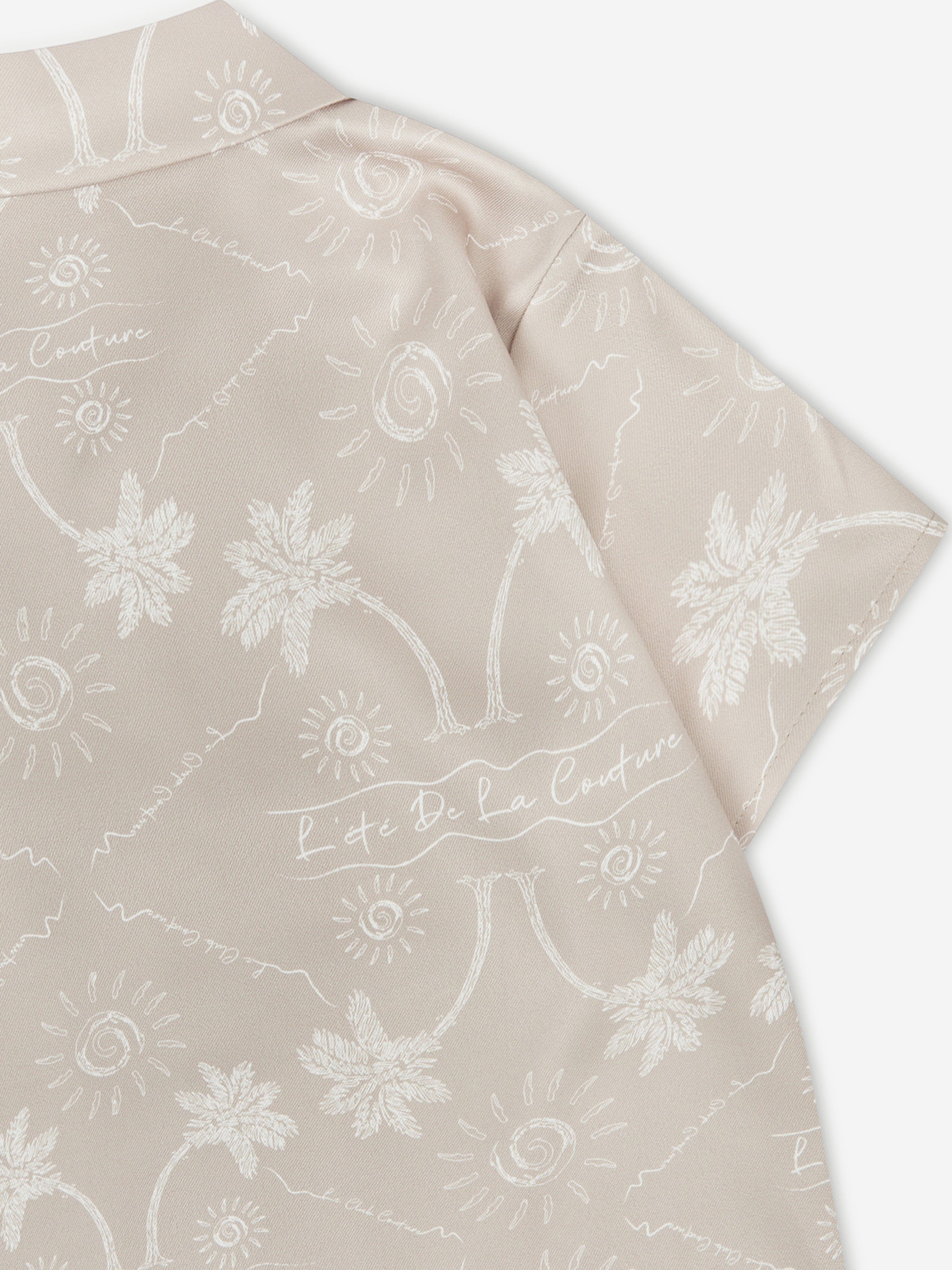 The Couture Club Kids Palm Print Embroidered Shirt in Beige