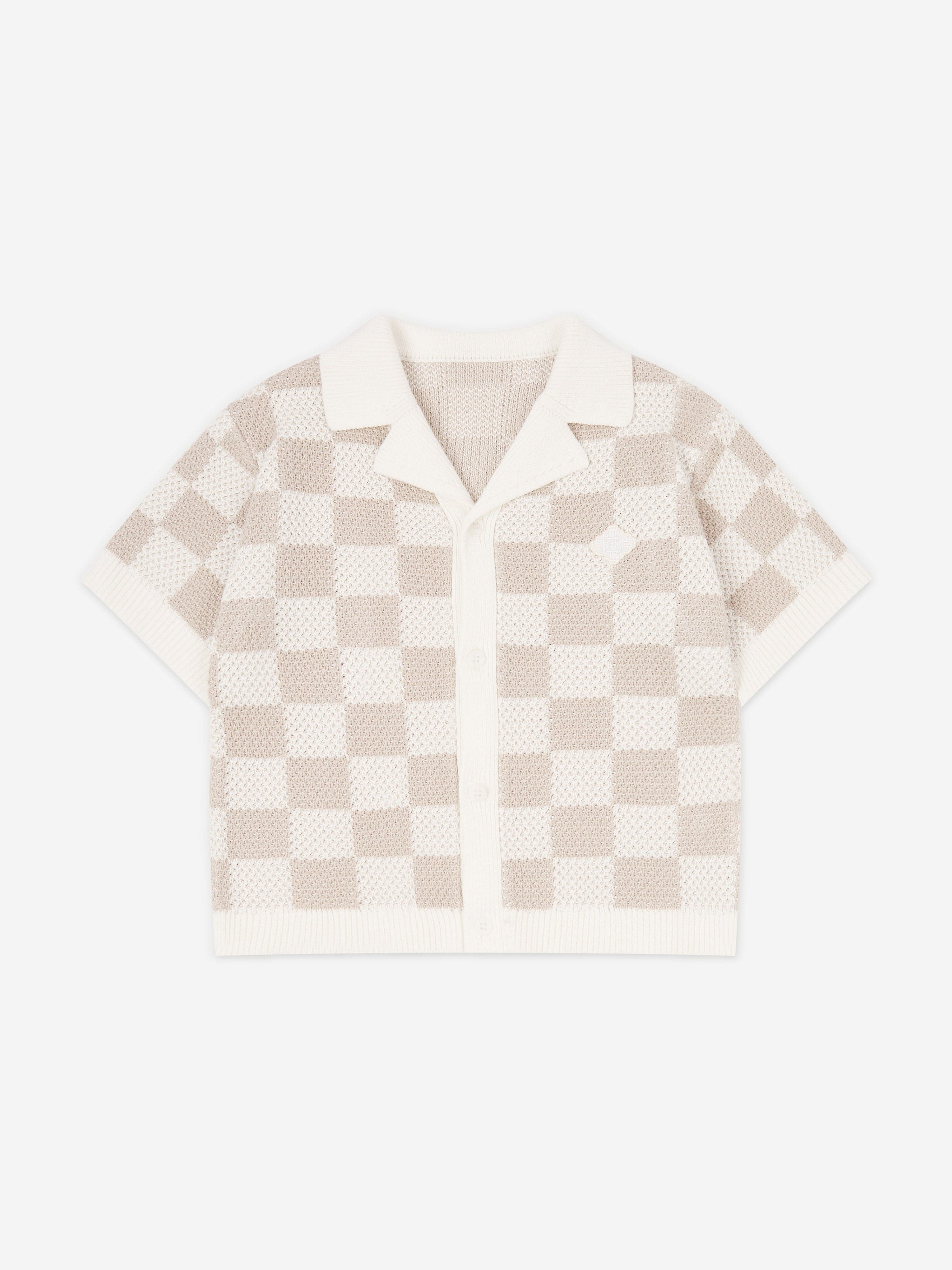 The Couture Club Kids Knitted Checkerboard Shirt in Ivory