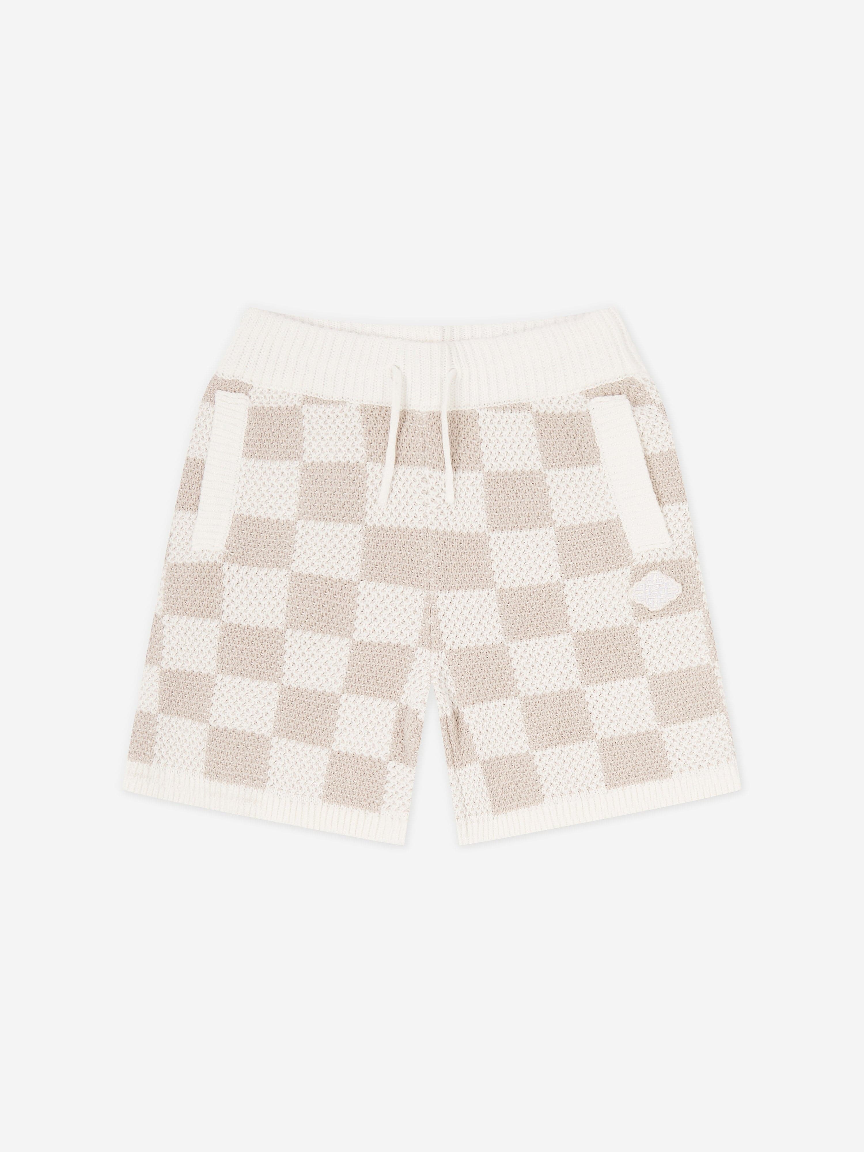 The Couture Club Kids Knitted Checkerboard Shorts in Ivory