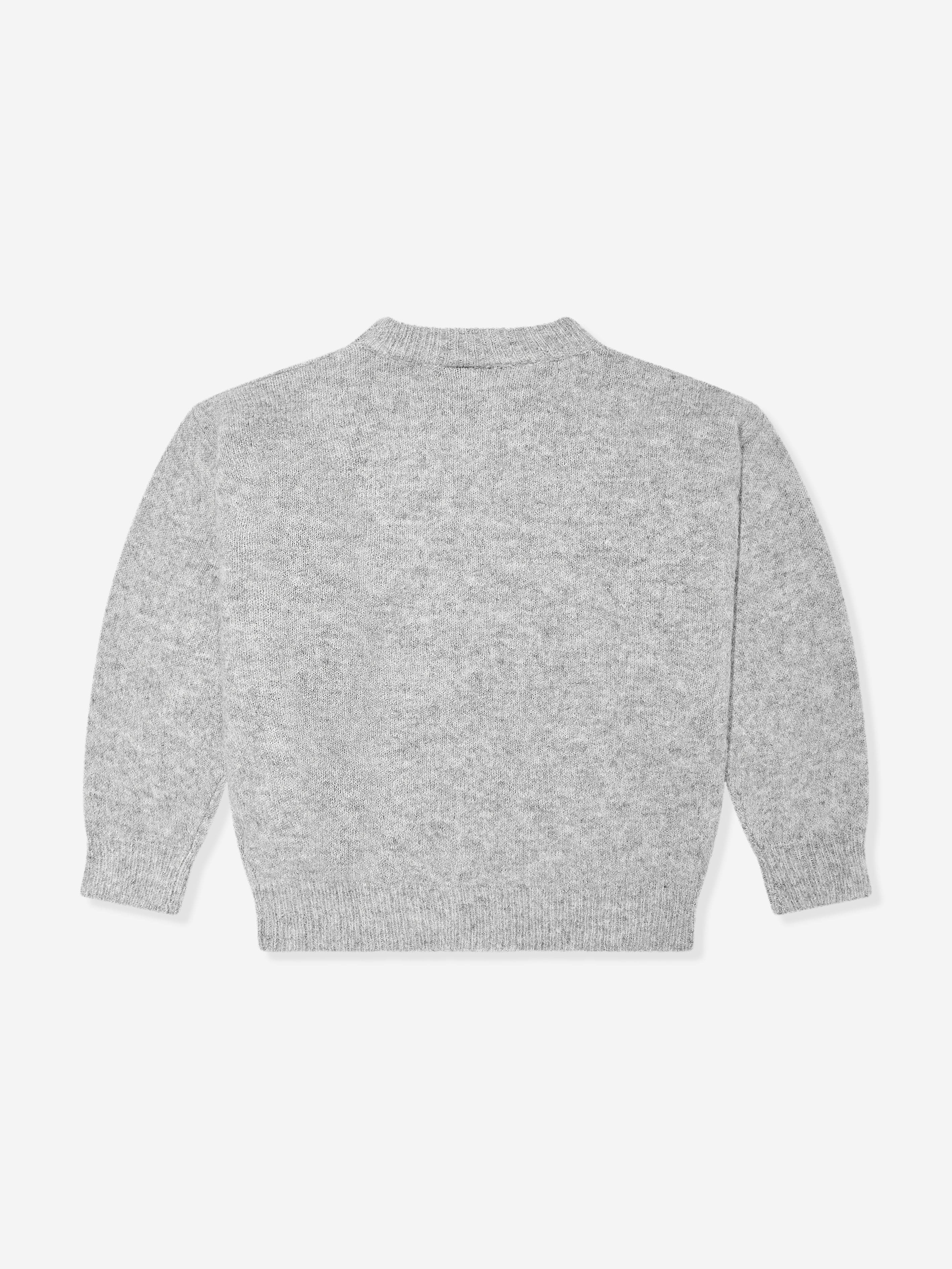 The Couture Club Kids Fluffy Knit Emblem Jumper in Grey