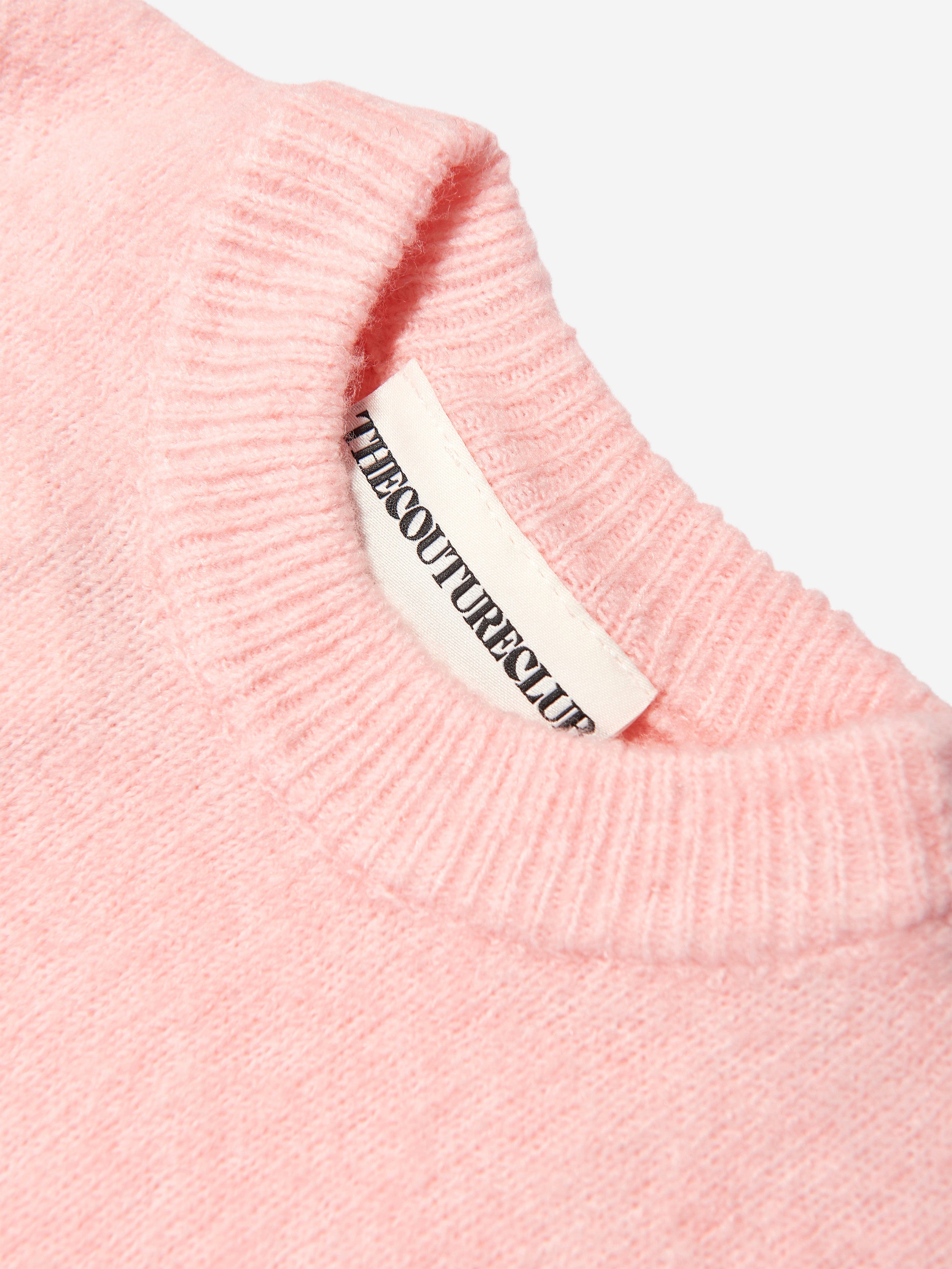 The Couture Club Kids Fluffy Knit Emblem Jumper in Pink