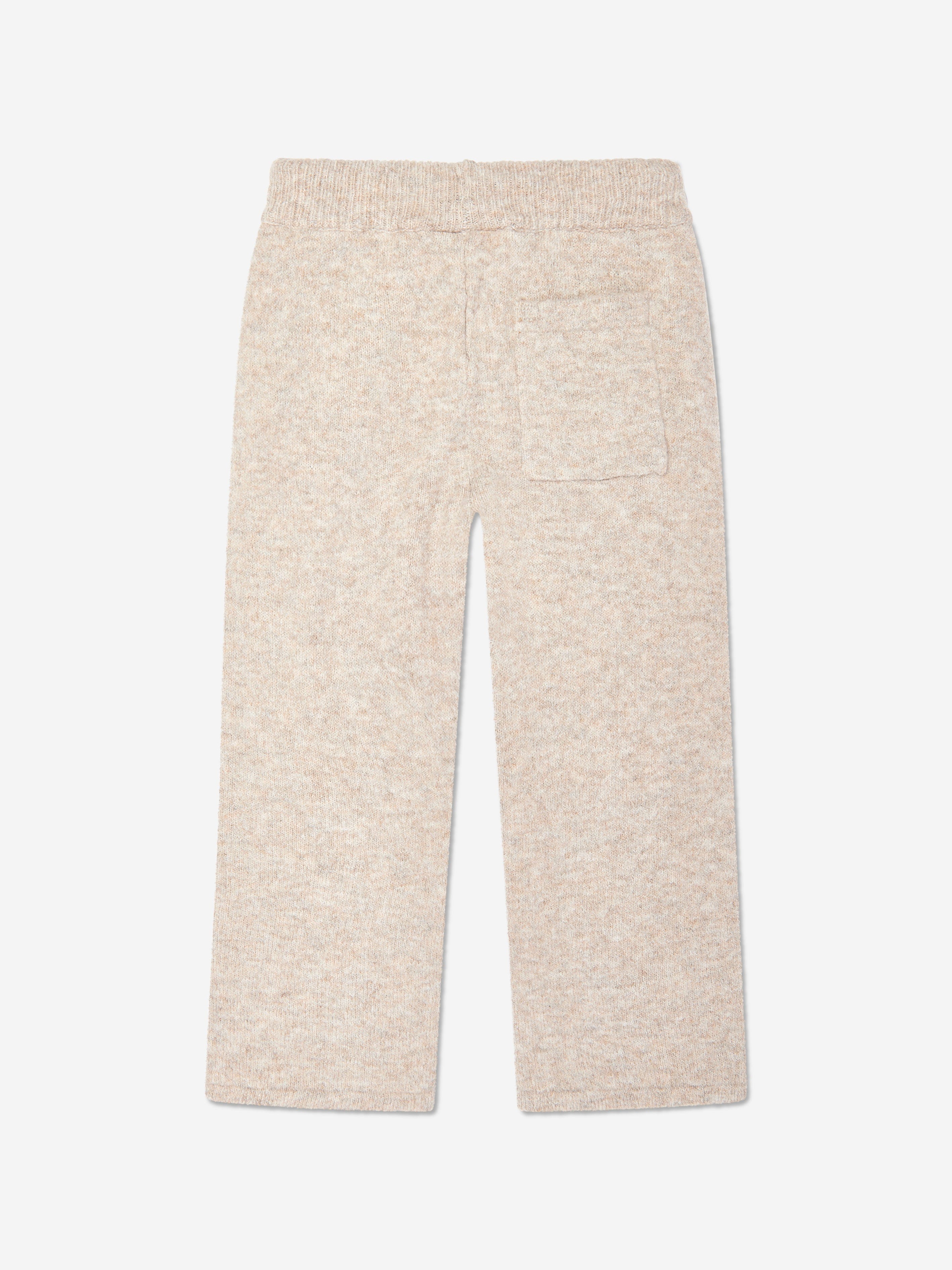 The Couture Club Kids Fluffy Knit Emblem Joggers in Beige