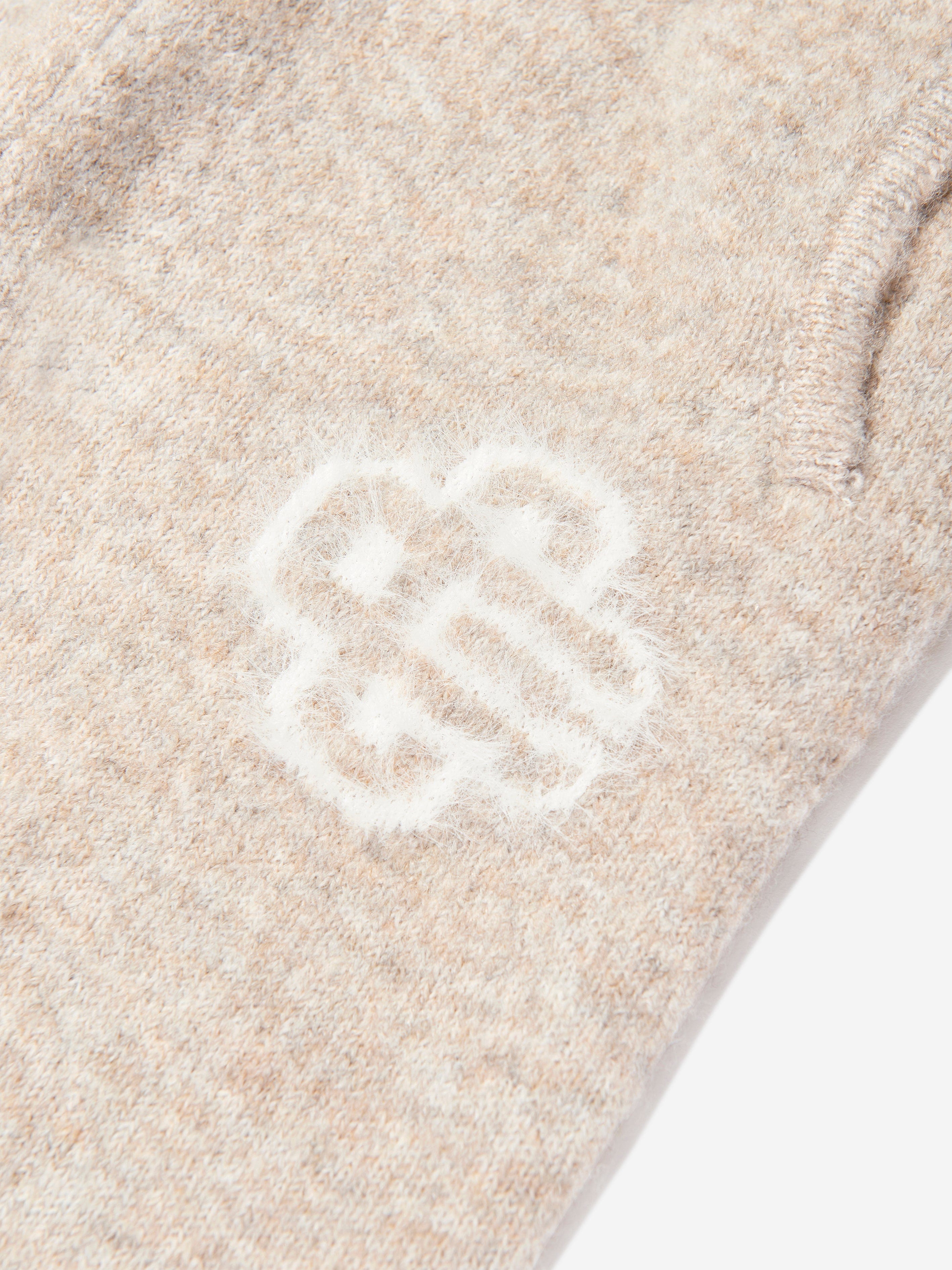 The Couture Club Kids Fluffy Knit Emblem Joggers in Beige