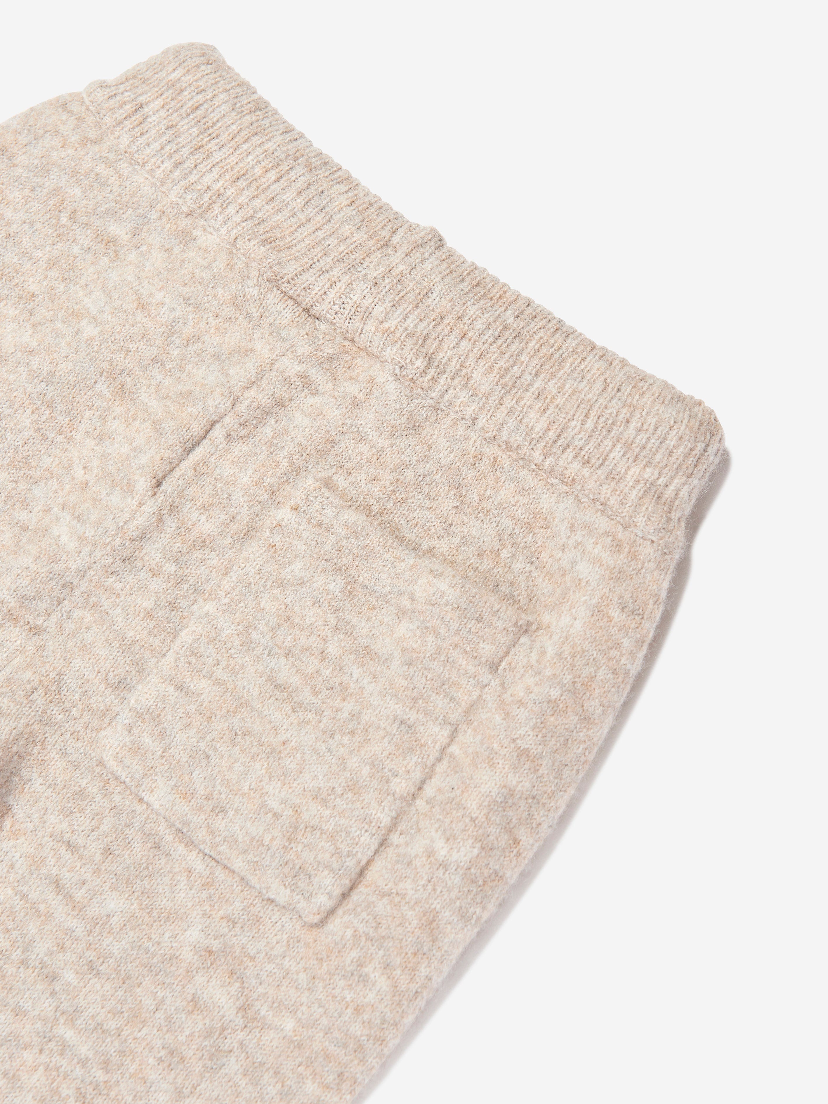 The Couture Club Kids Fluffy Knit Emblem Joggers in Beige