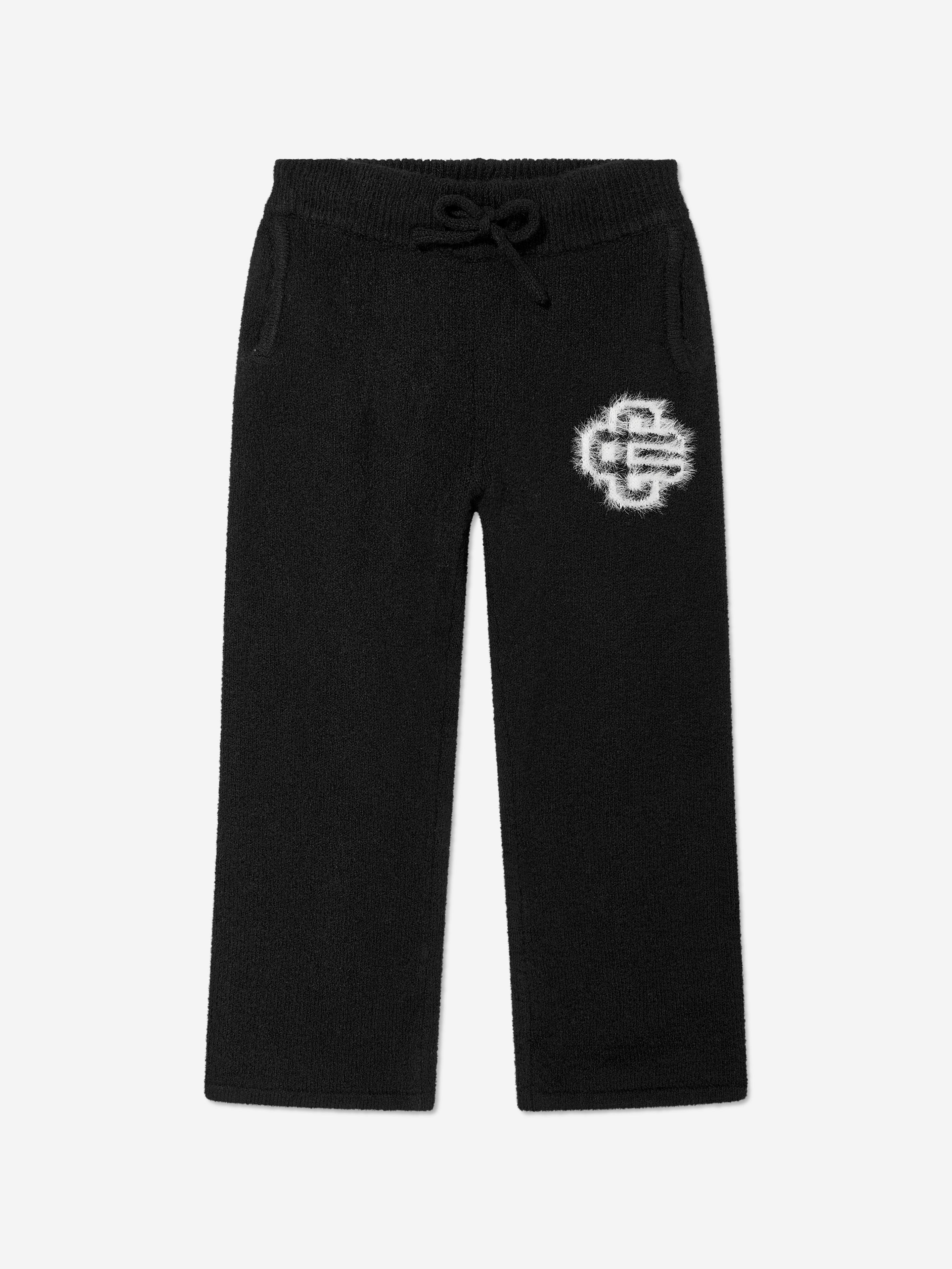 The Couture Club Kids Fluffy Knit Emblem Joggers in Black