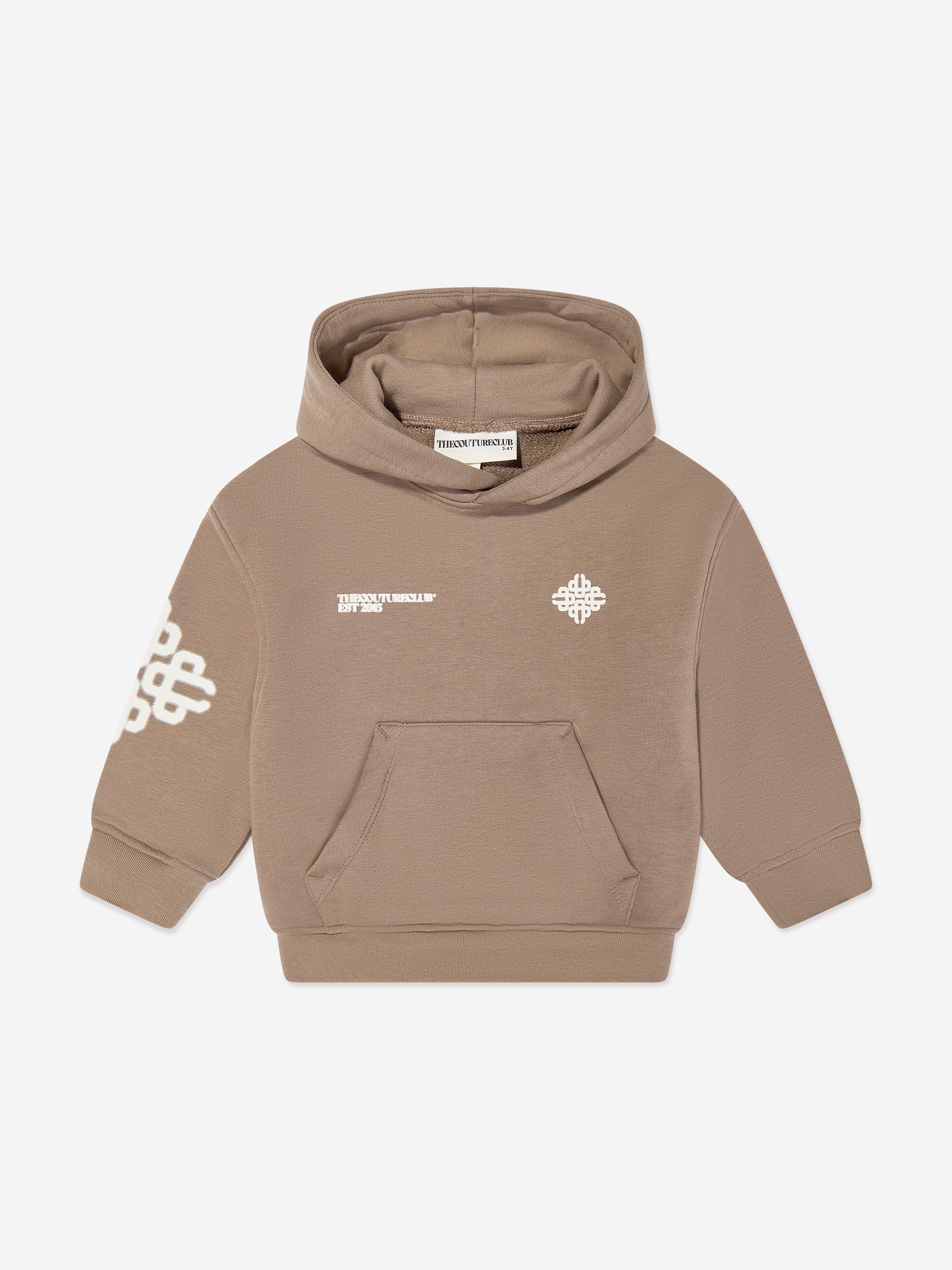 The Couture Club Kids Blurred Graphic Emblem Hoodie in Brown