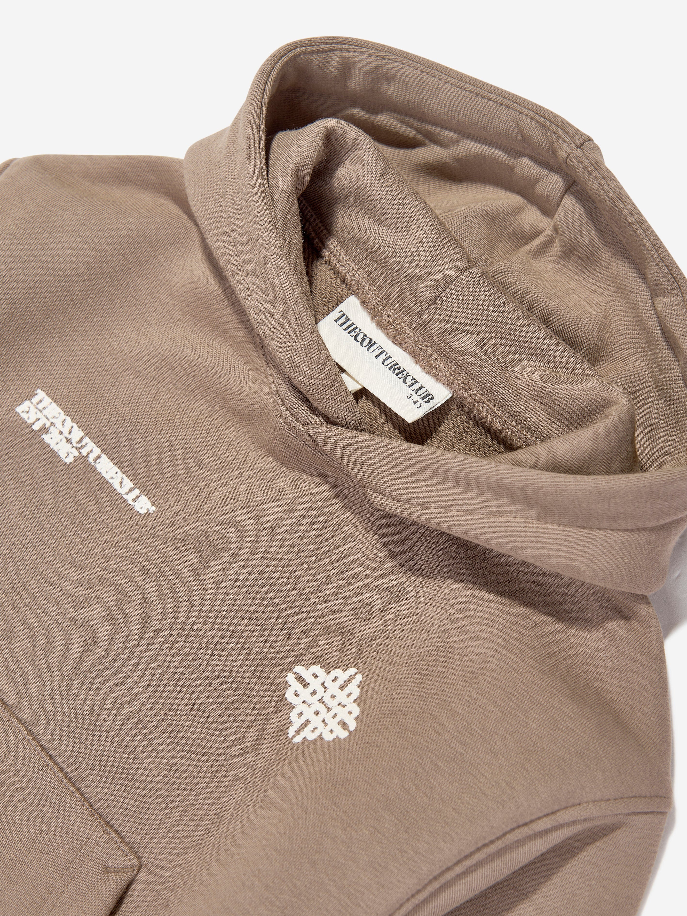 The Couture Club Kids Blurred Graphic Emblem Hoodie in Brown