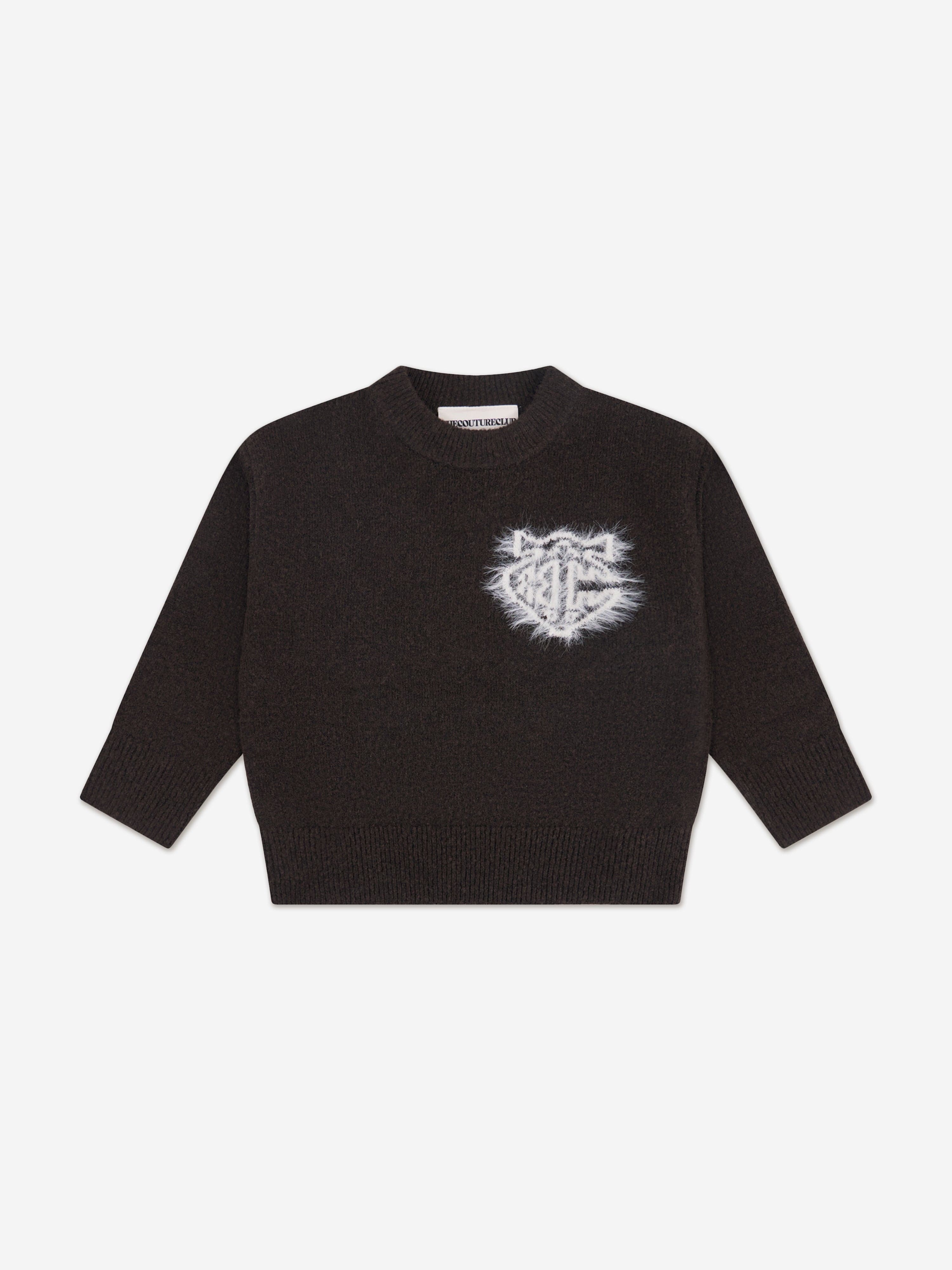The Couture Club Kids Monogram Emblem Fluffy Knit Jumper in Brown