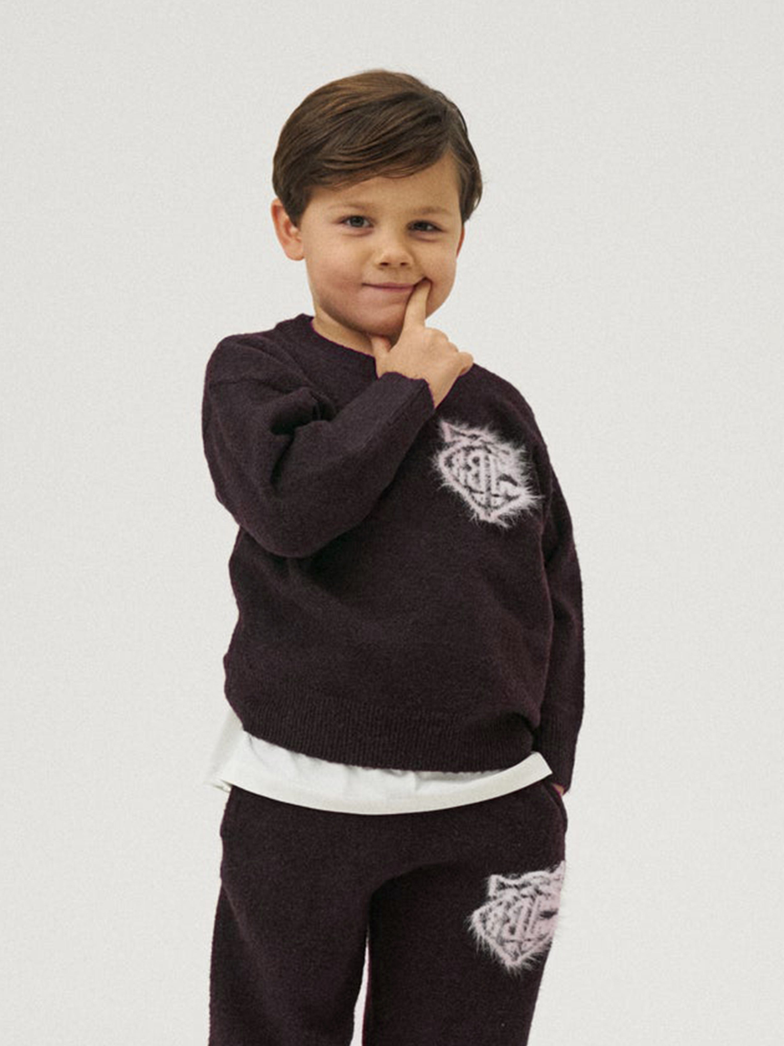 The Couture Club Kids Monogram Emblem Fluffy Knit Jumper in Brown