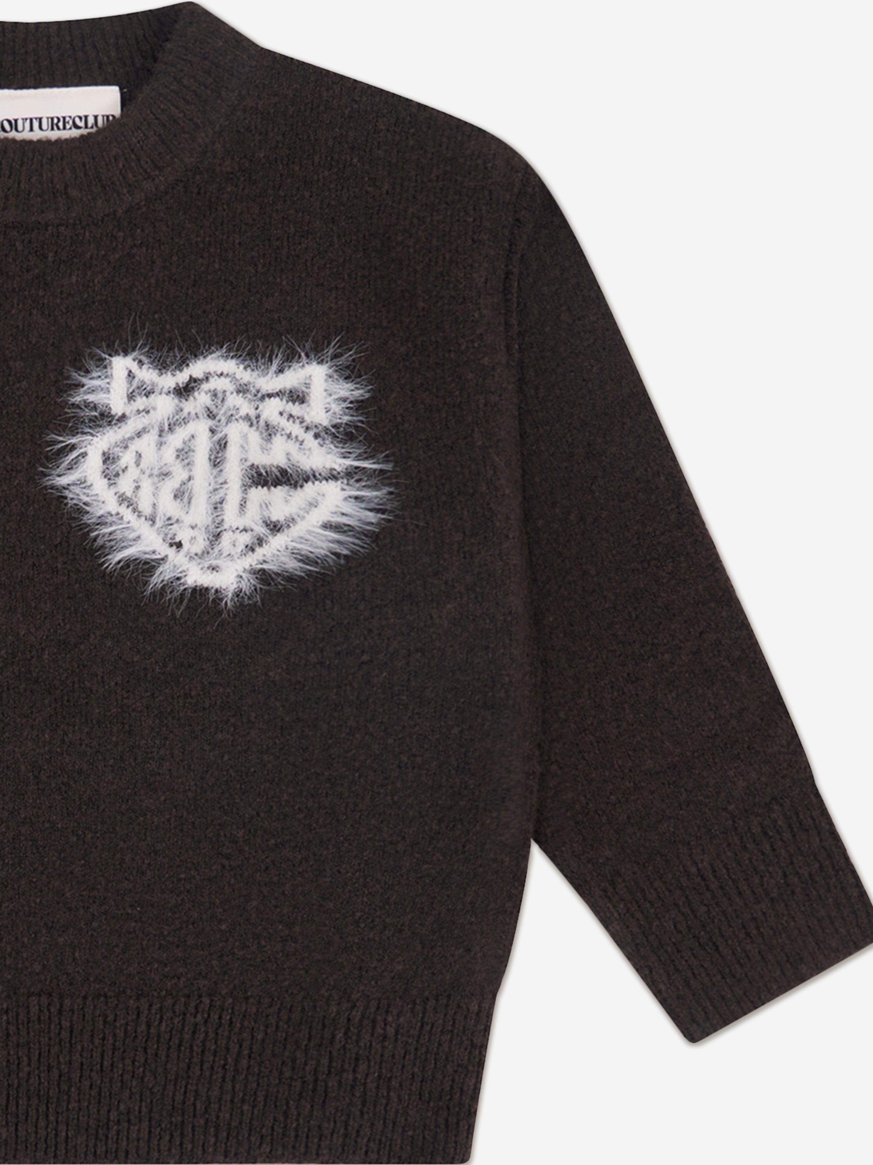The Couture Club Kids Monogram Emblem Fluffy Knit Jumper in Brown