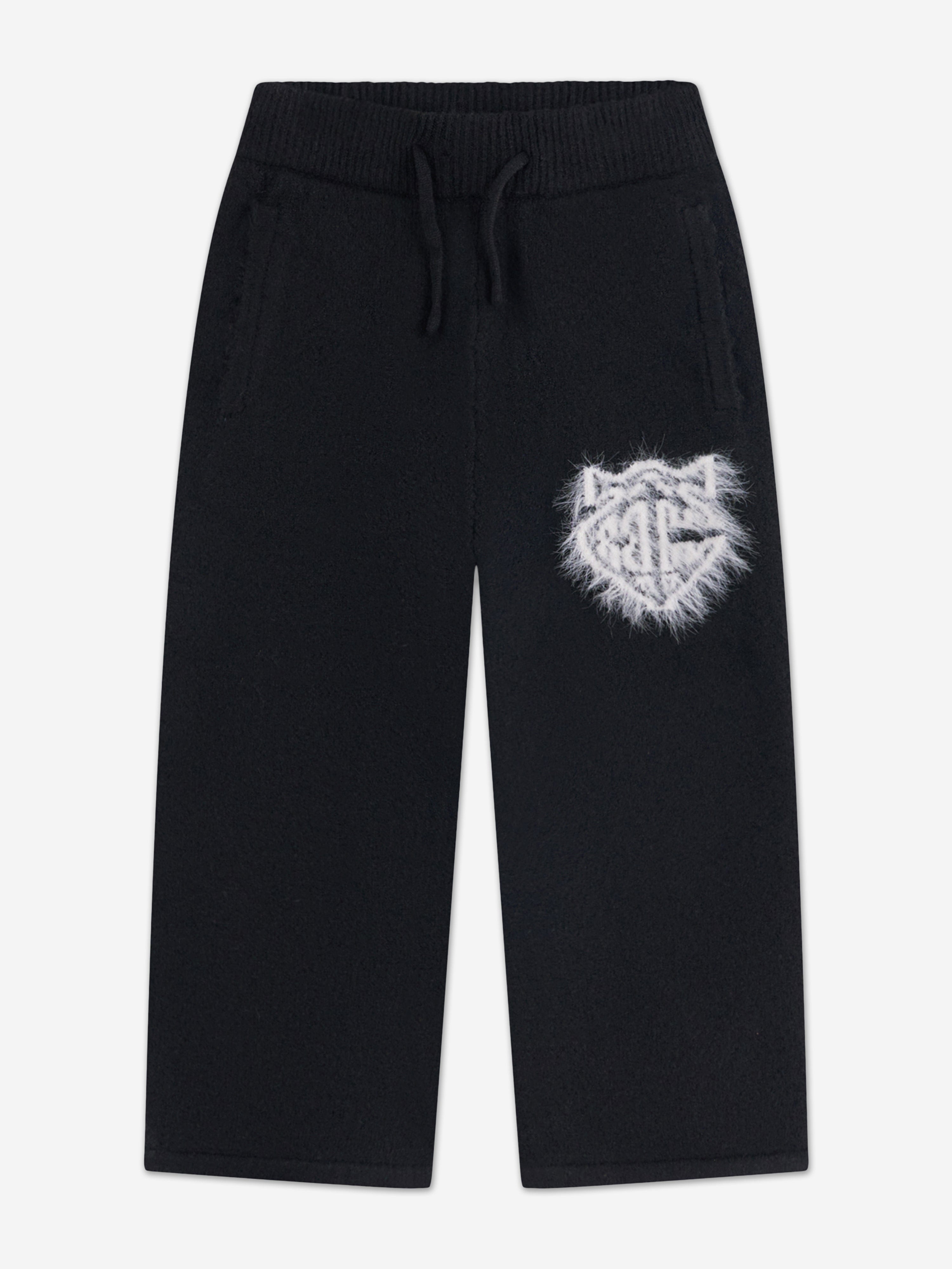 The Couture Club Kids Monogram Emblem Fluffy Knit Joggers in Black
