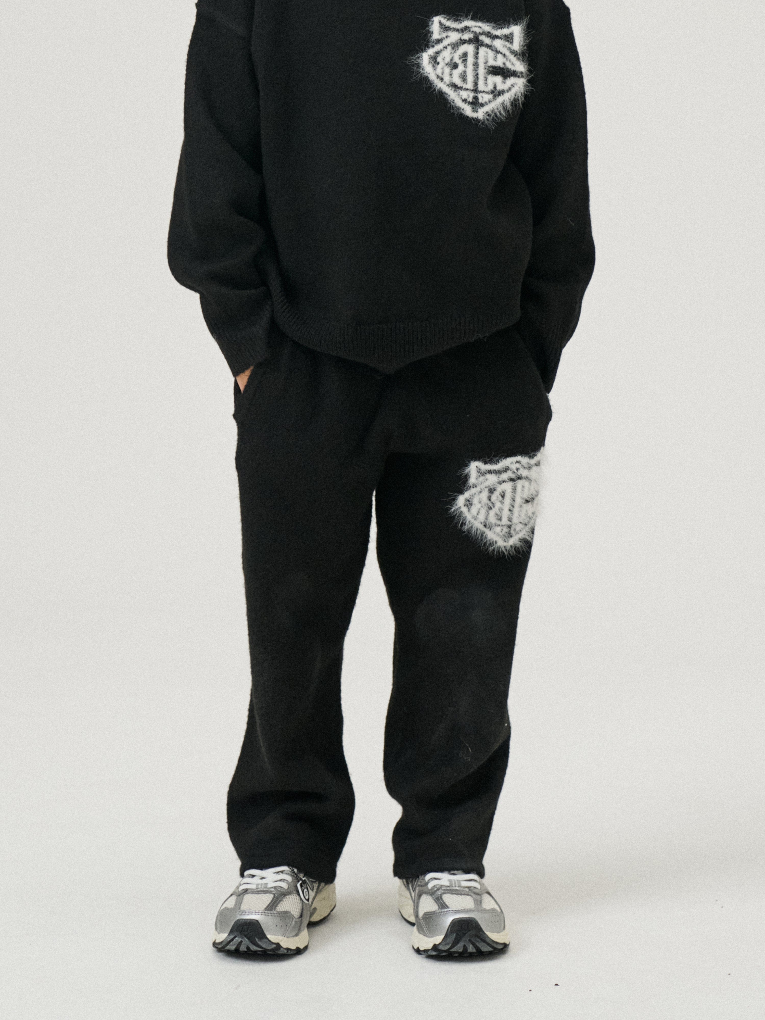 The Couture Club Kids Monogram Emblem Fluffy Knit Joggers in Black