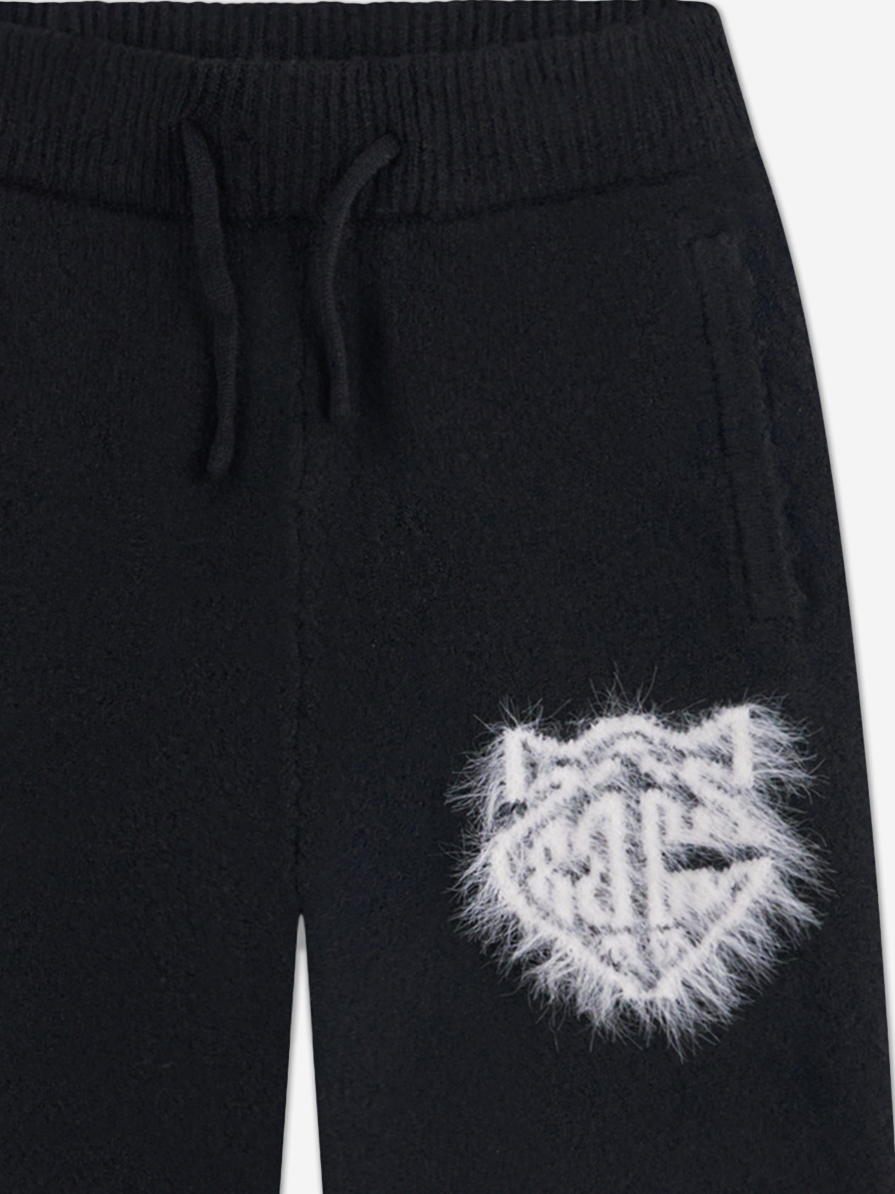 The Couture Club Kids Monogram Emblem Fluffy Knit Joggers in Black