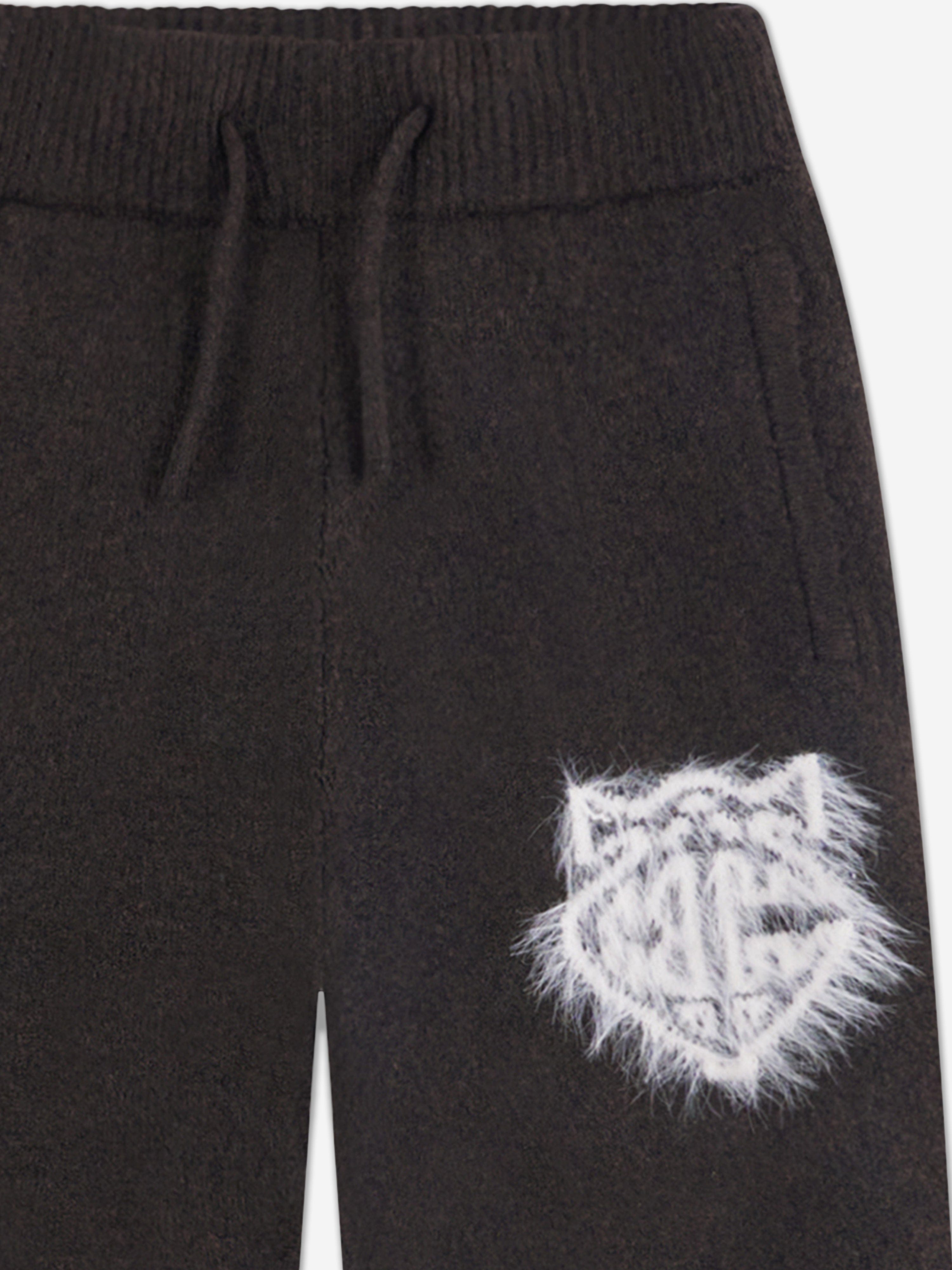The Couture Club Kids Monogram Emblem Fluffy Knit Joggers in Brown
