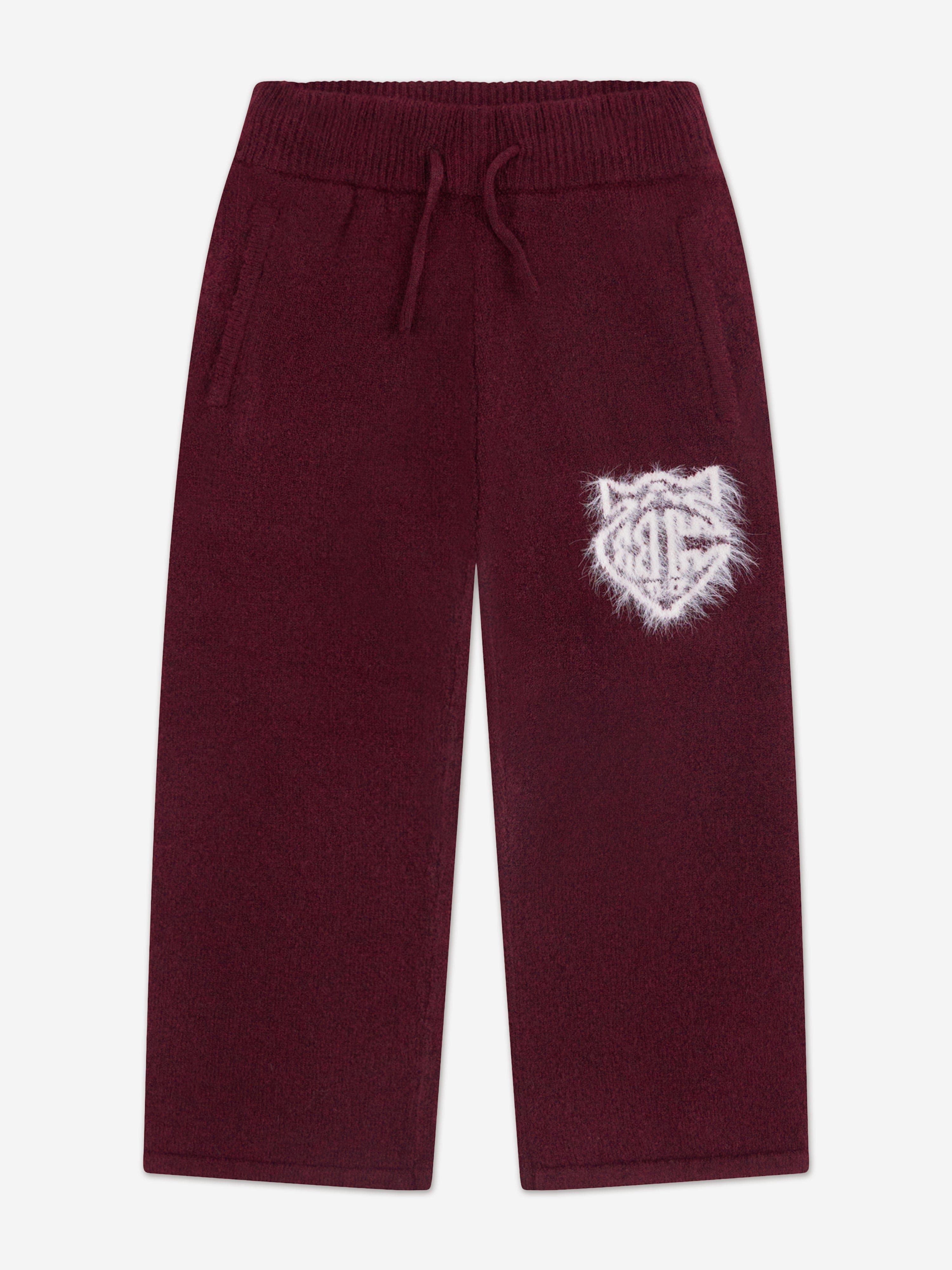 The Couture Club Kids Monogram Emblem Fluffy Knit Joggers in Red