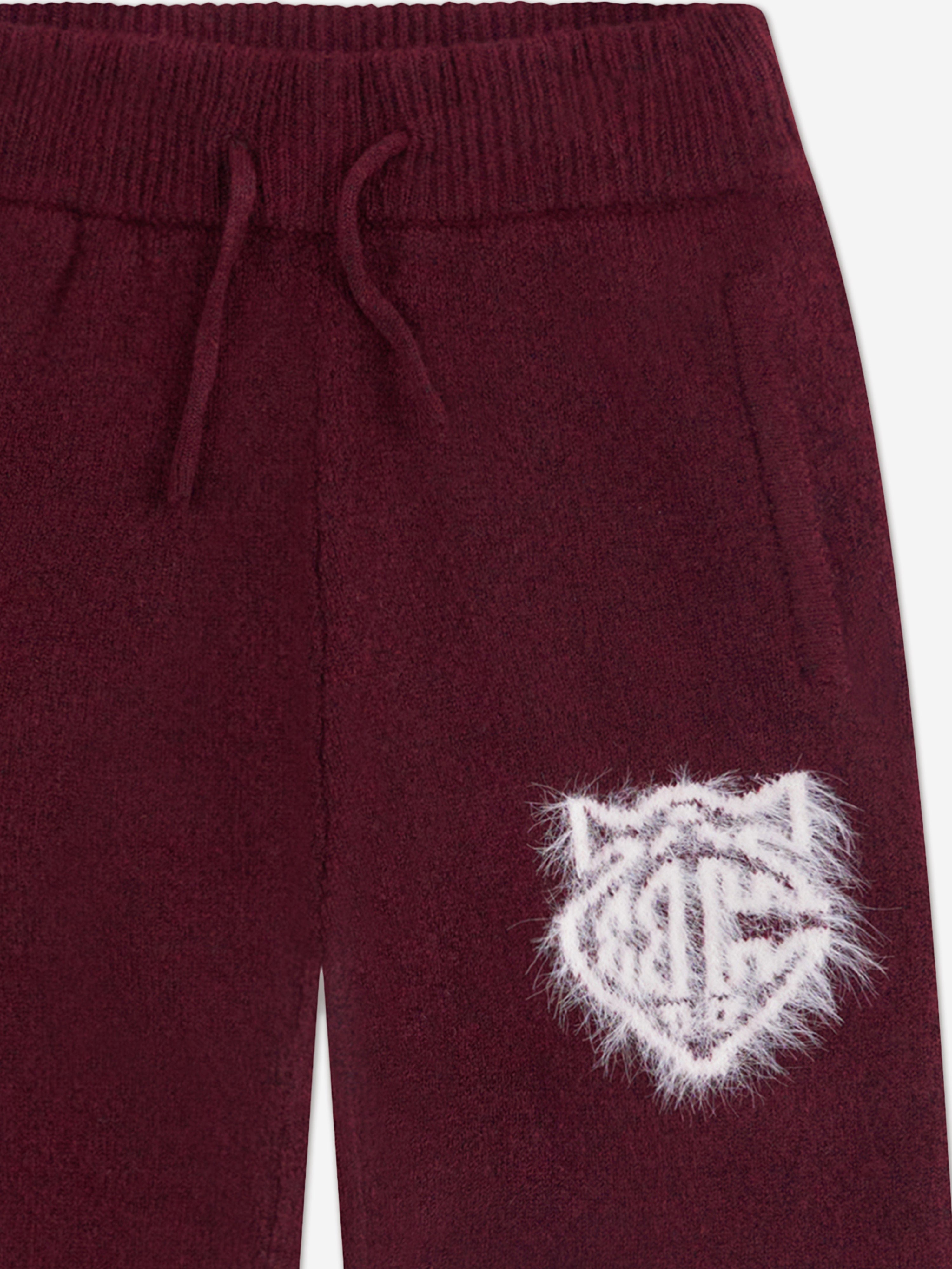 The Couture Club Kids Monogram Emblem Fluffy Knit Joggers in Red