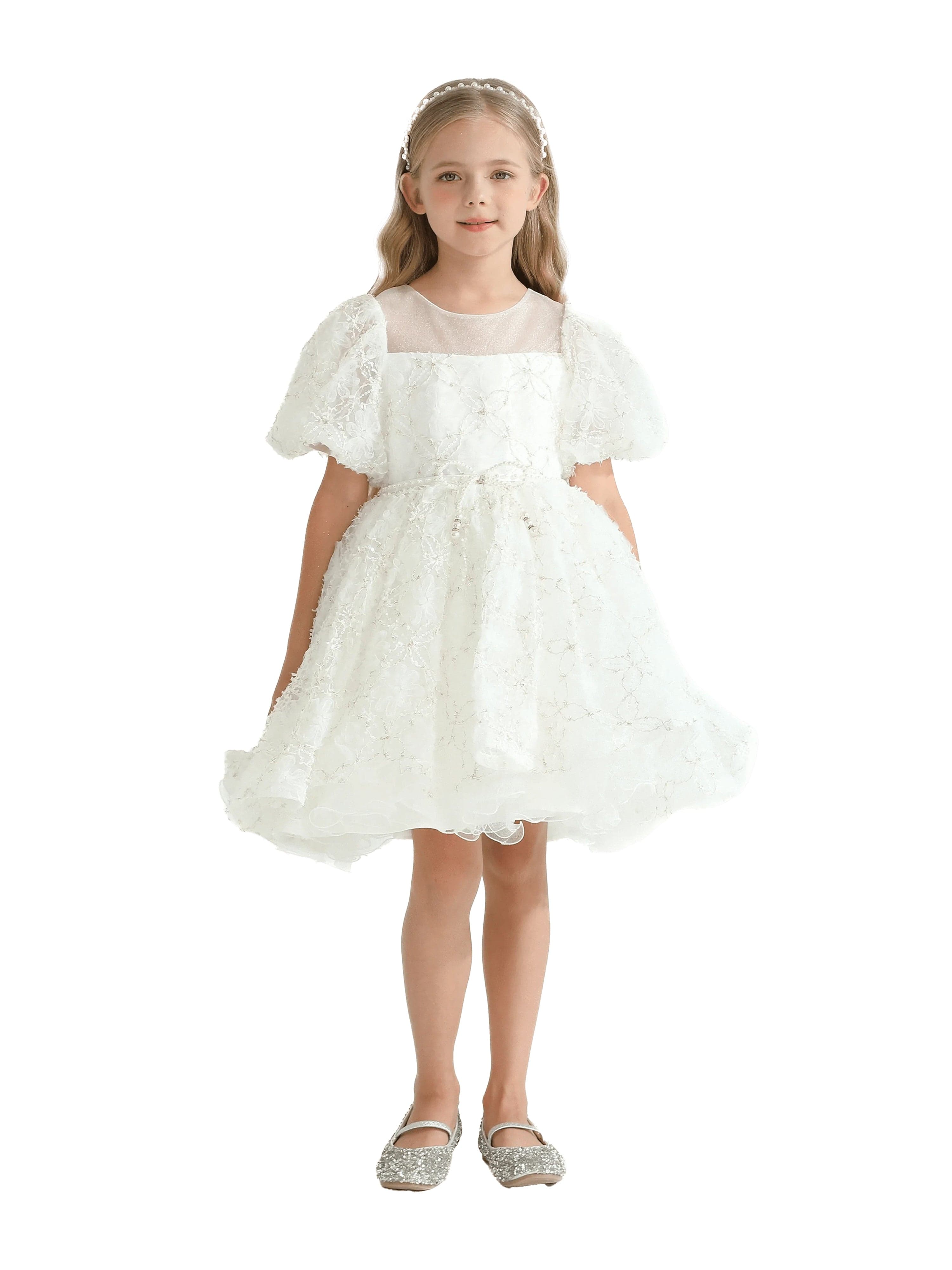 White Laced Tulle Flower Wynfair Dress