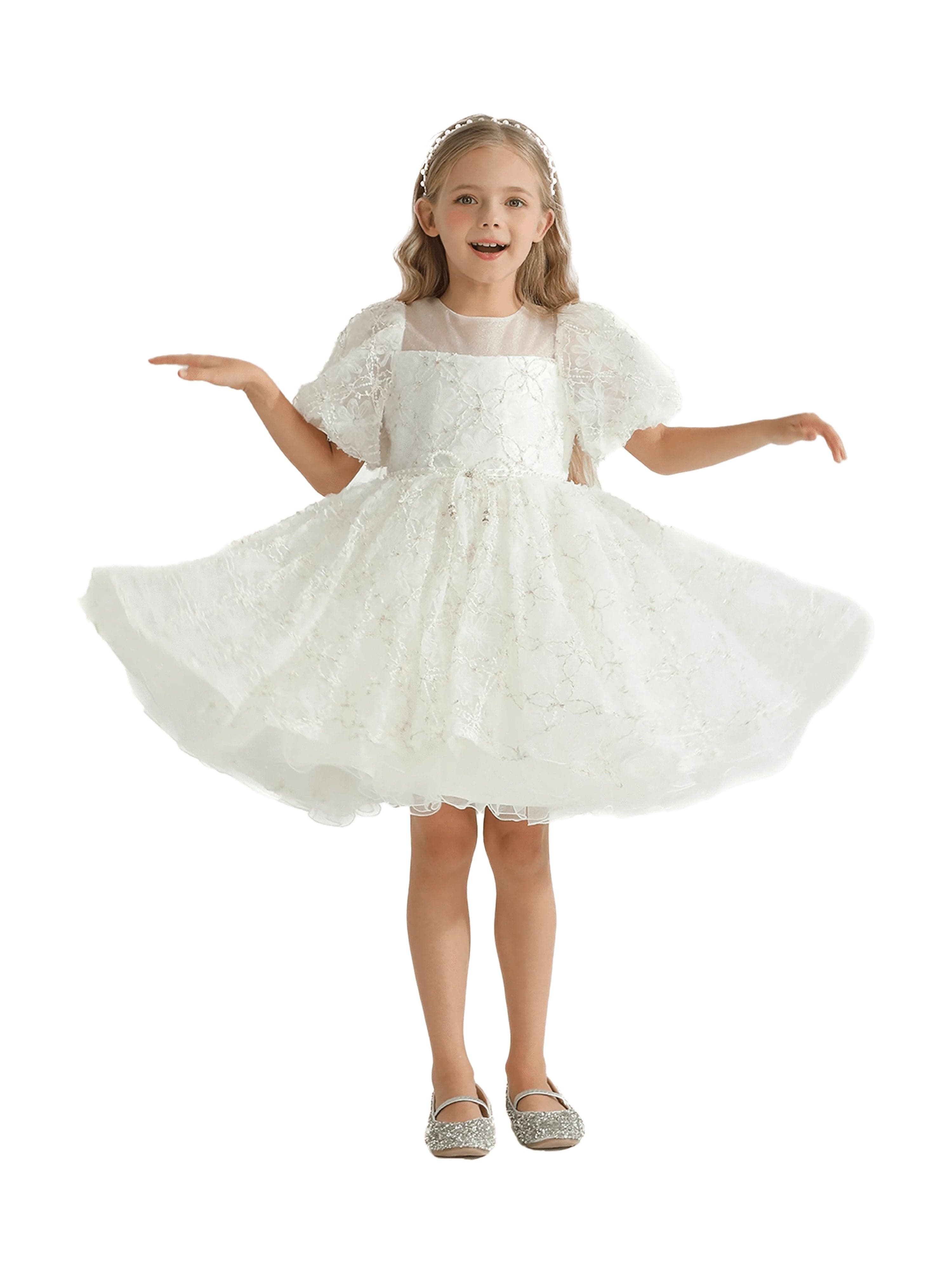 White Laced Tulle Flower Wynfair Dress