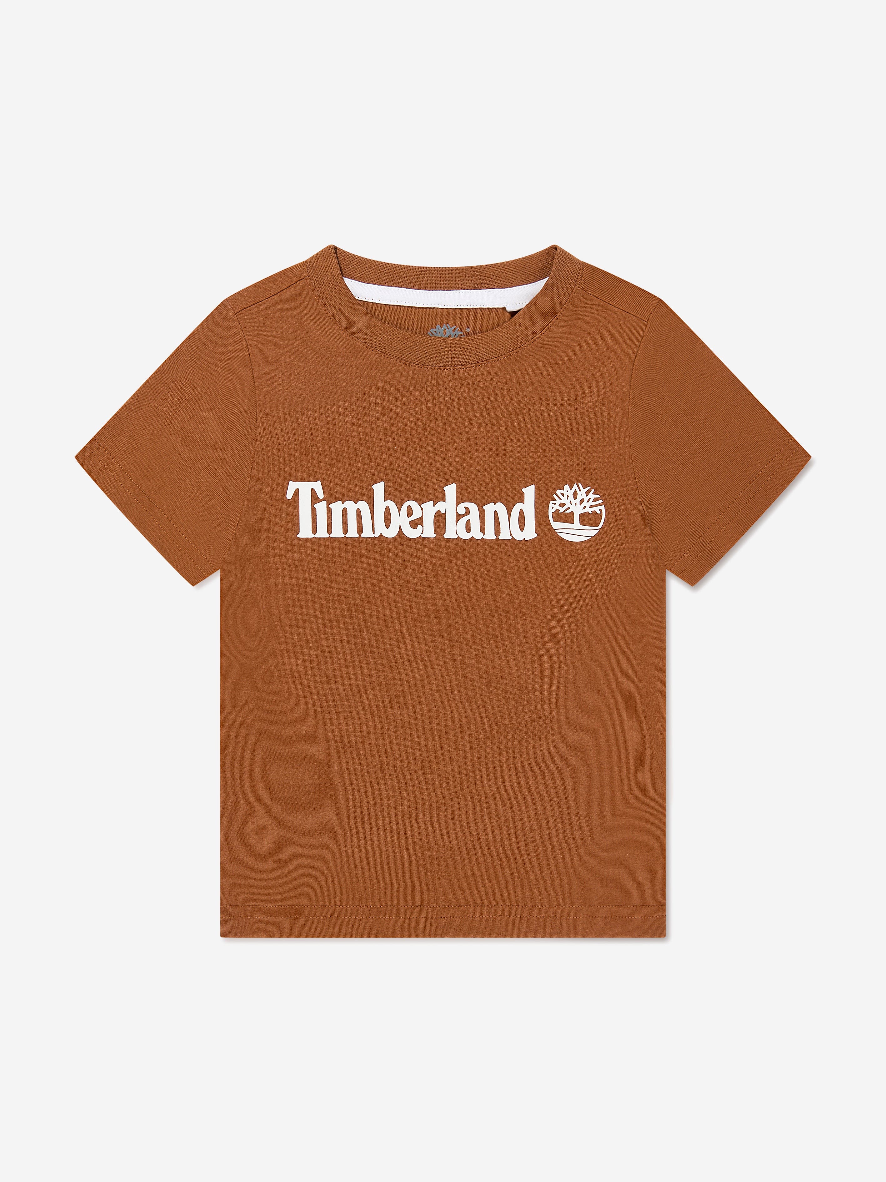 Timberland Boys Logo Print T-Shirt in Brown