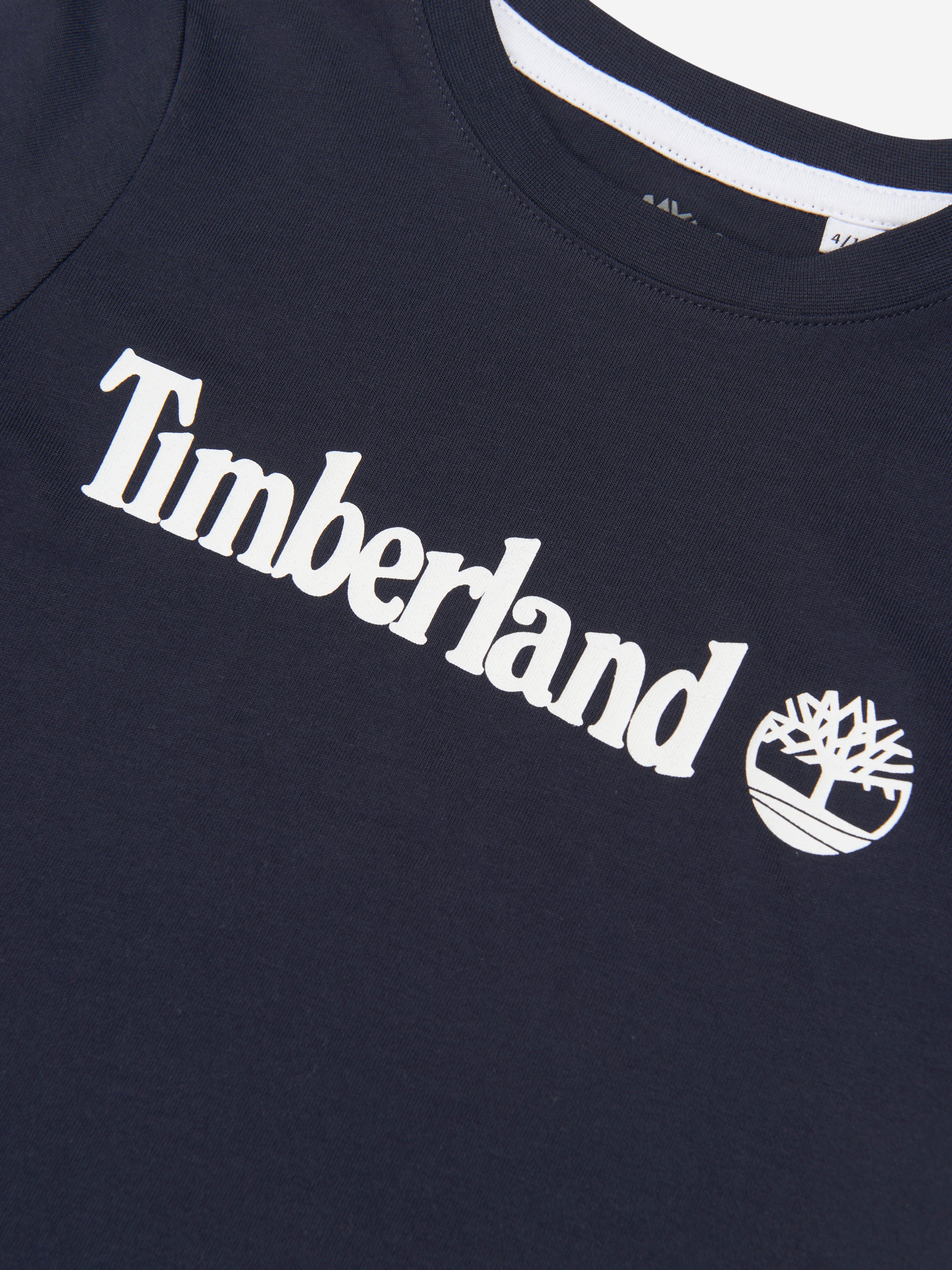 Timberland Boys Logo Print T-Shirt in Navy