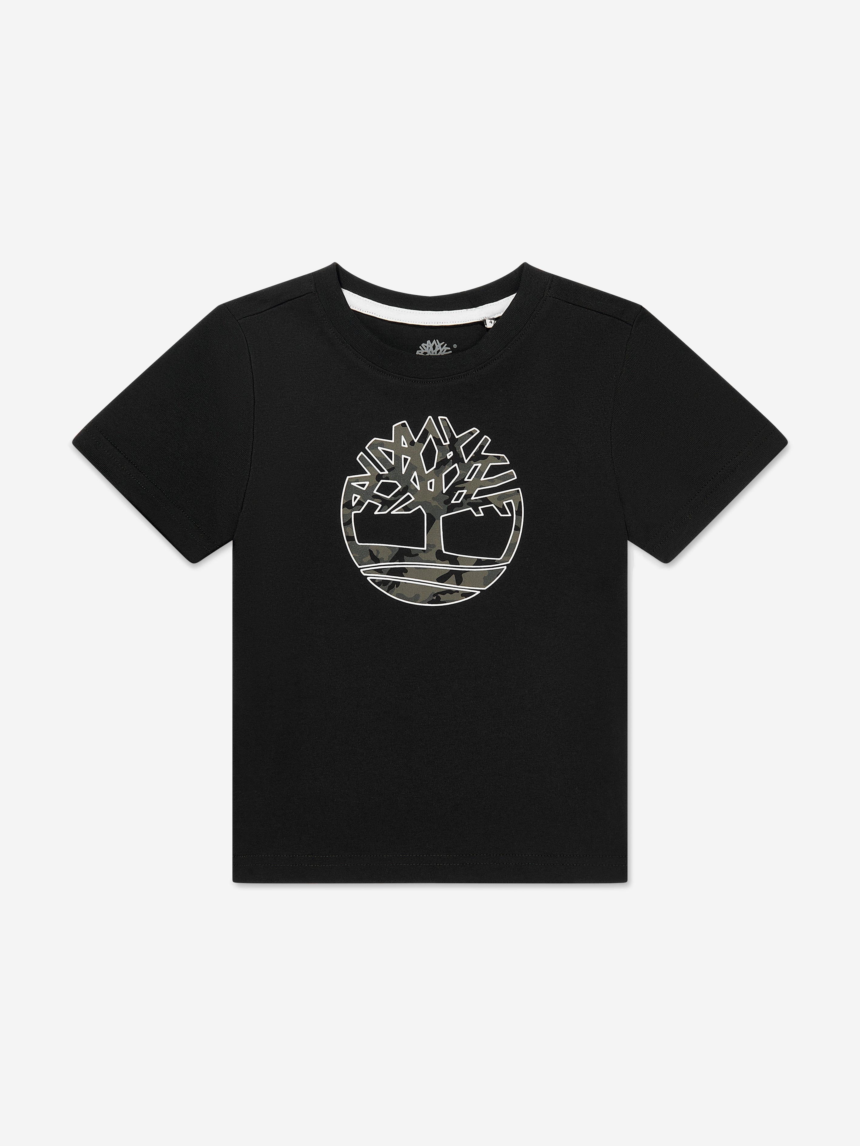 Timberland Boys Logo Print T-Shirt in Black