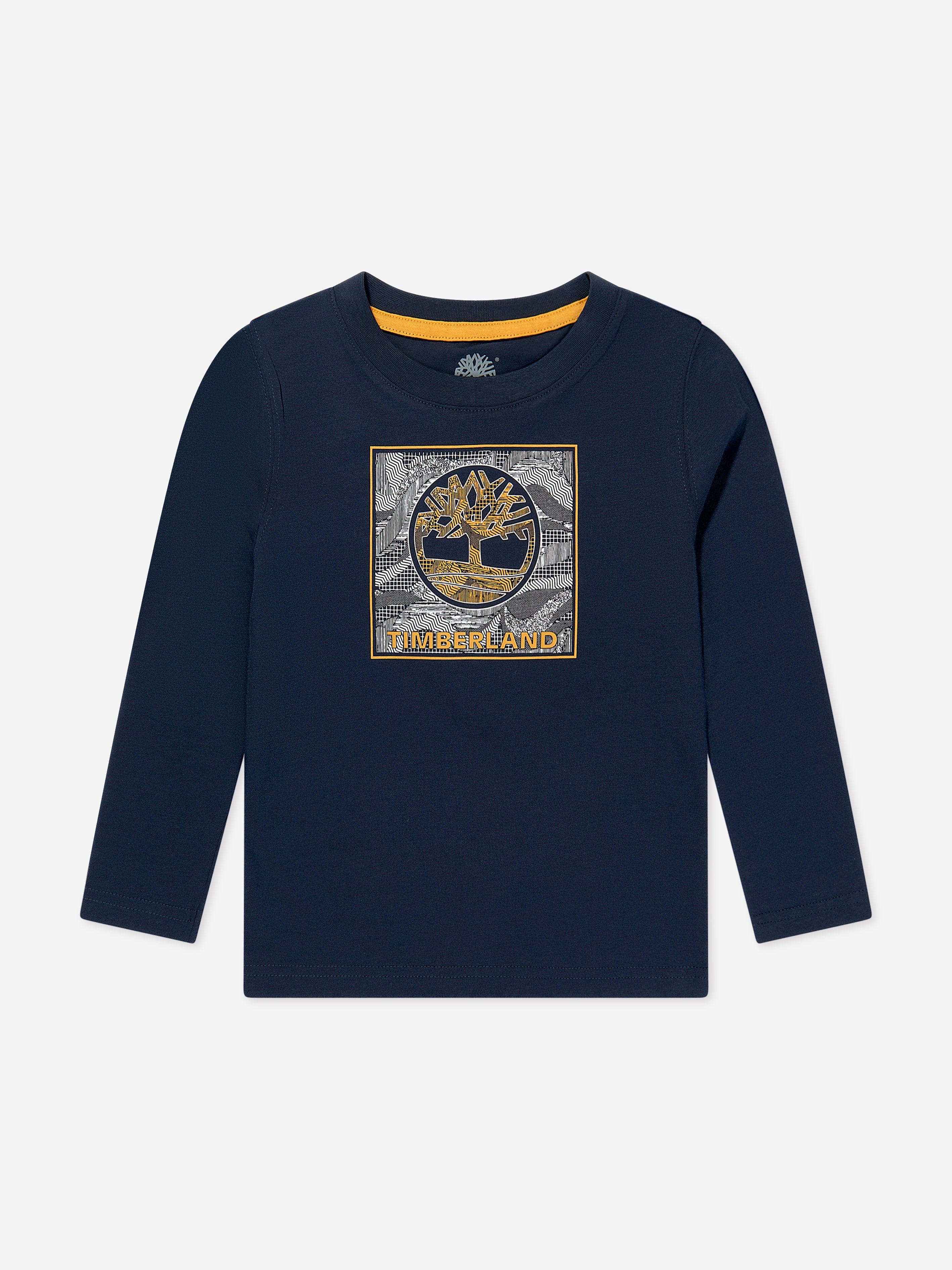 Timberland Boys Long Sleeve Logo T-Shirt in Navy