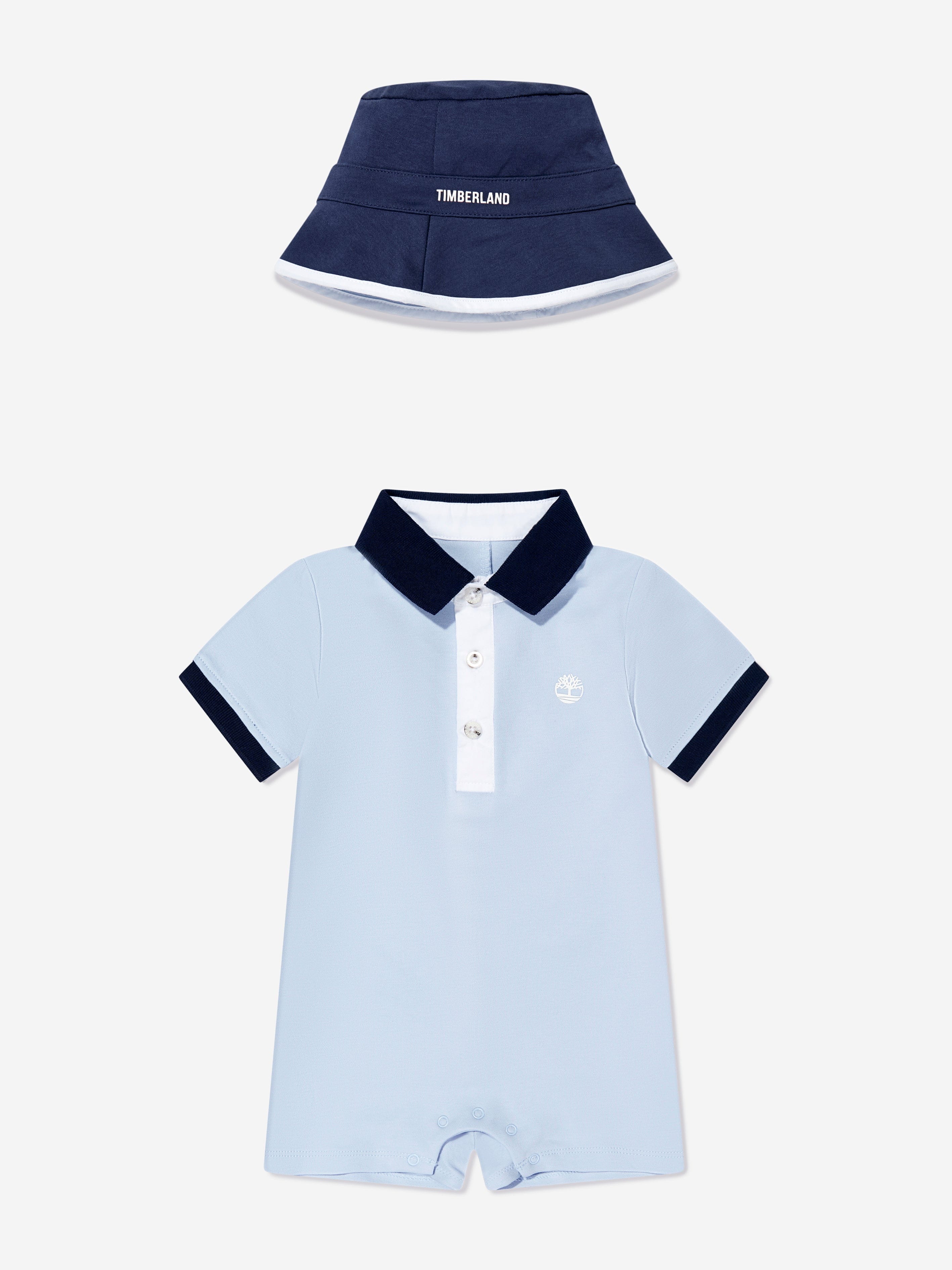 Timberland Baby Boys Polo Romper And Hat Set in Blue