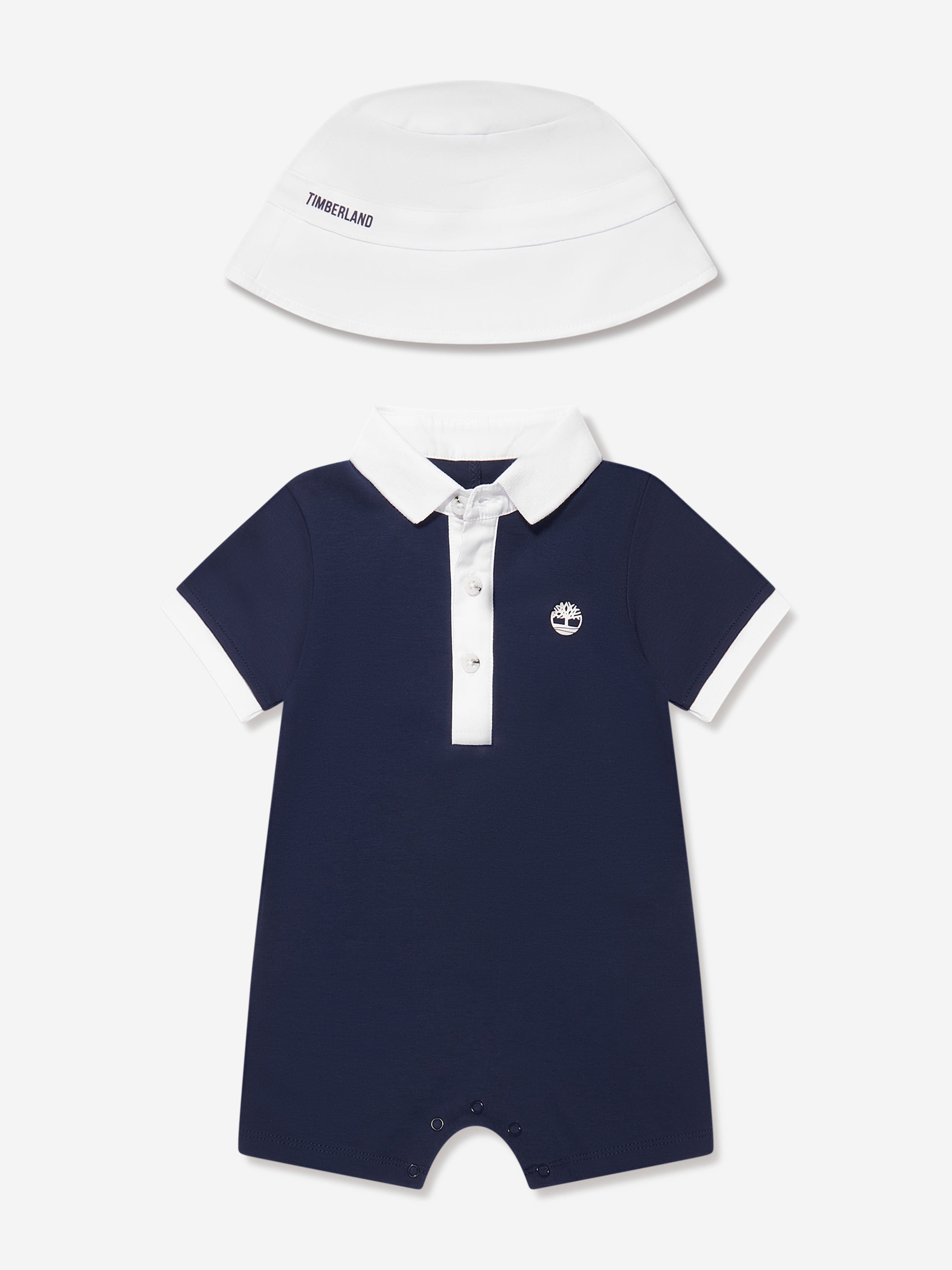 Timberland Baby Boys Polo Romper And Hat Set in Blue