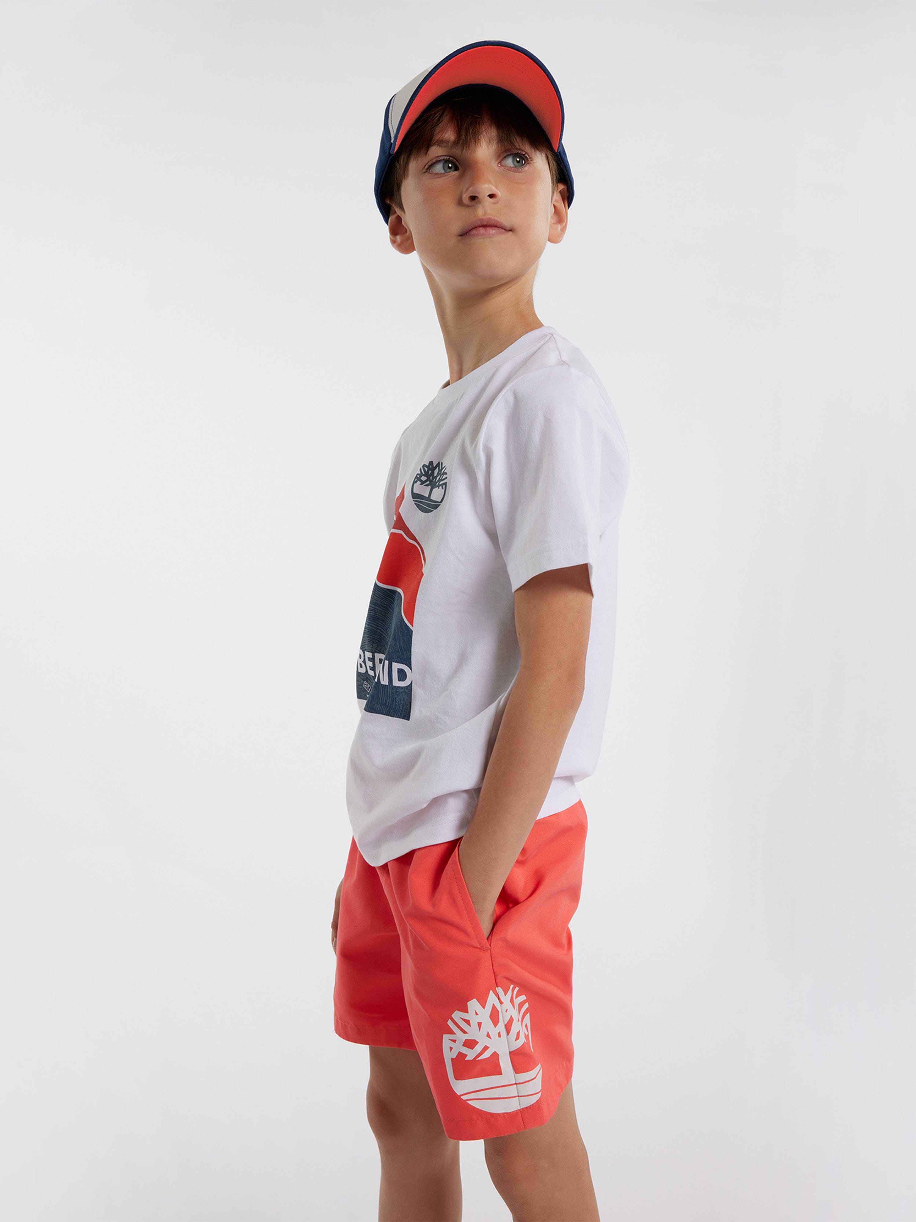 Timberland Boys Logo Swim Shorts in Orange